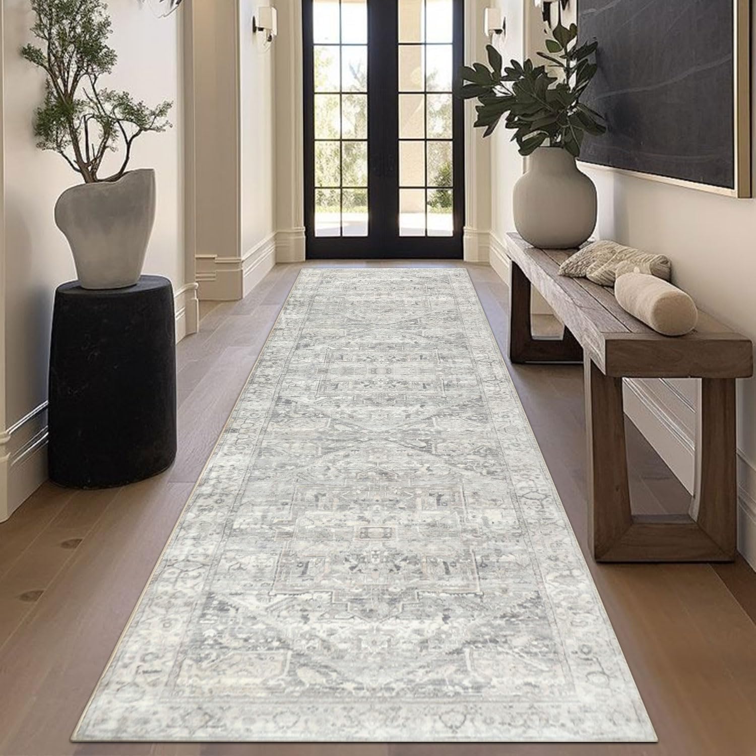 Tapis de couloir Homcomodar, style bohème et vintage, 80 x 300 cm, lavable, pour couloir, cuisine et entryway