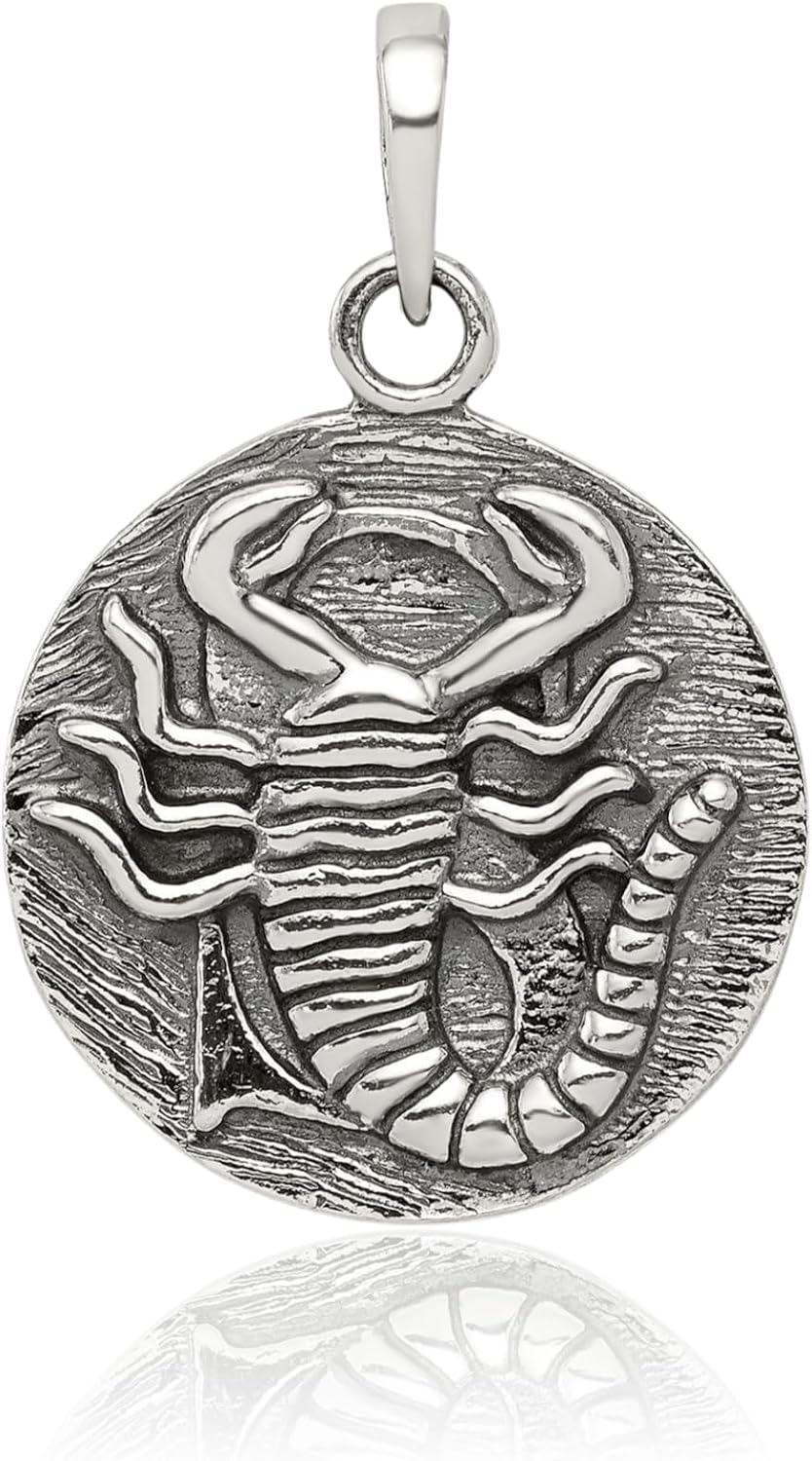 IceCarats 925 Sterling Silver Vintage Large Scorpio Zodiac Medal Pendant Necklace 29mm 1.1 inch Polished For Her For Him