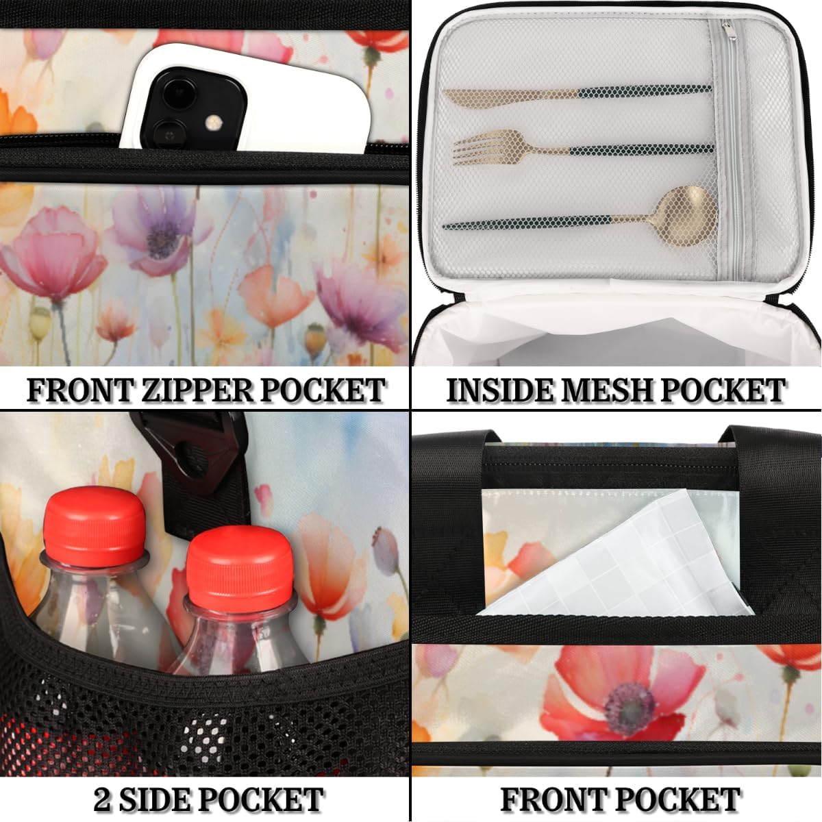 Botanical Insulated Picnic Backpack Lunch Box for Women Men Picnic Basket Tote Lunch Bag Picnic Bag Portable Lunch Bags for Picnic, Beach, Work, Trip,Office, Camp Beautiful Small Flowers