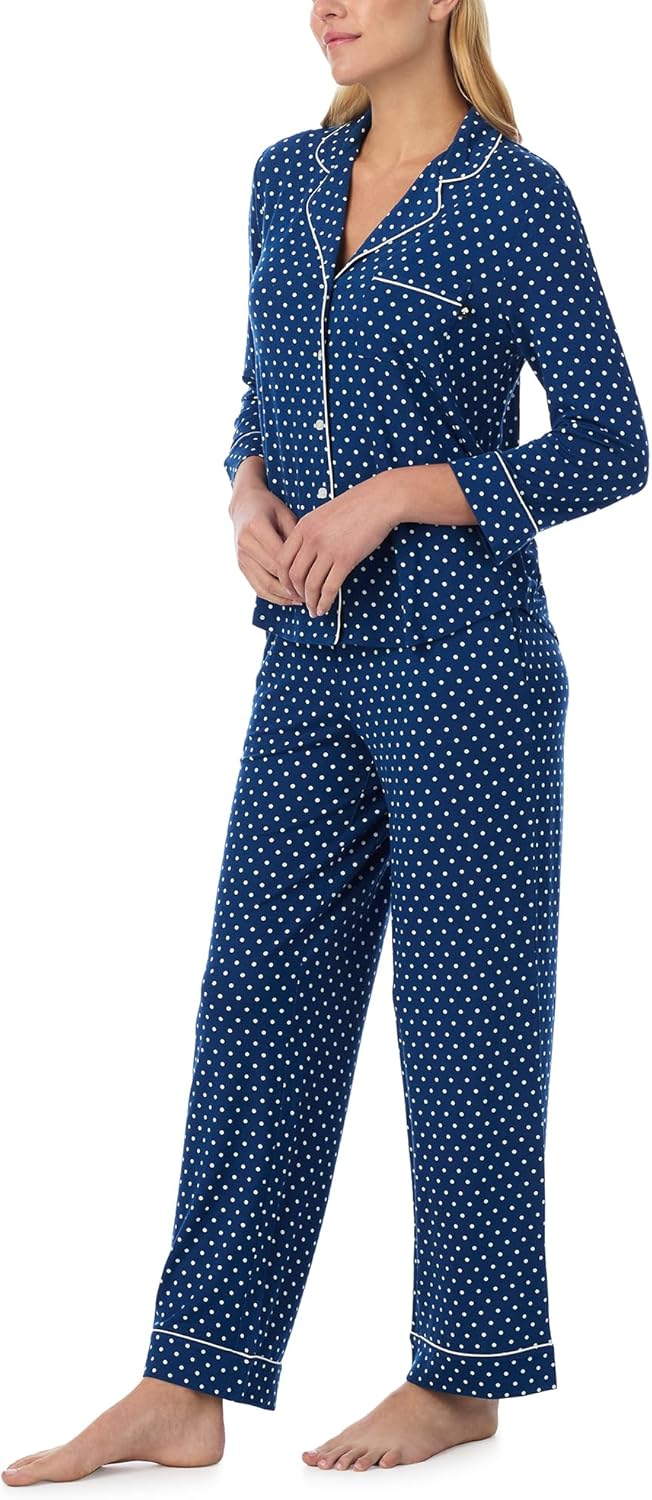 kate spade new york Pajamas for Women 2 Piece Set Comfy Modal Classic 3/4 Sleeve Notch Collar Button Top & Pants - Image 2