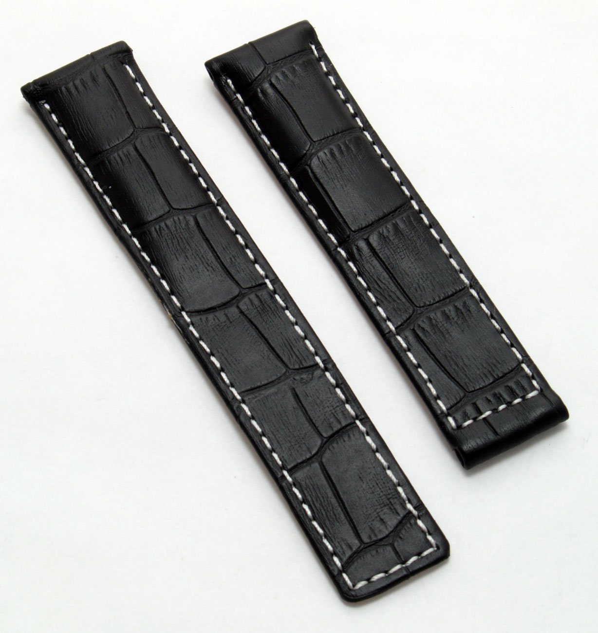 TH-CAR19-01-0931-19 mm czarny skórzany pasek do zegarka w stylu krokodyla z białymi szwami kompatybilny z modelami TAG Heuer Carrera wymienionymi poniżej