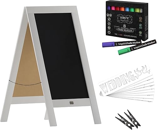 Vista 30 de Pizarra rústica vintage de madera gris con marco en A, pizarra para acera, tamaño grande, 40 x 20 pulgadas, tablero de sándwich resistente, tablero