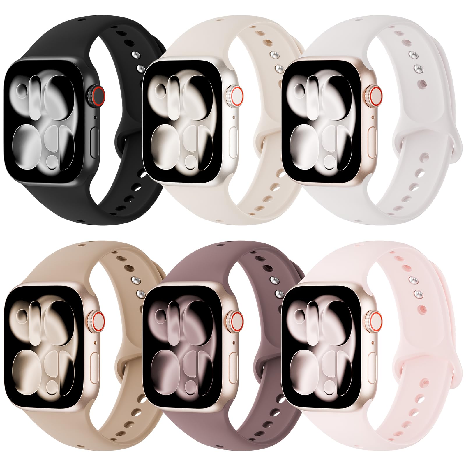 6 Pack Silicone Bands Compatible with Apple Watch Band 38mm 40mm 41mm 42mm 44mm 45mm 46mm 49mm Women Men, Soft Sport Strap Replacement Wristband for iWatch Series 11 10 9 8 SE 7 6 5 4 3 2 1 Ultra