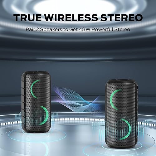 Miniatura 5 de BUGANI Altavoces Bluetooth Luster, altavoz estéreo inalámbrico portátil con luces coloridas, sonido fuerte, Bluetooth 5.3, tiempo de reproducción de