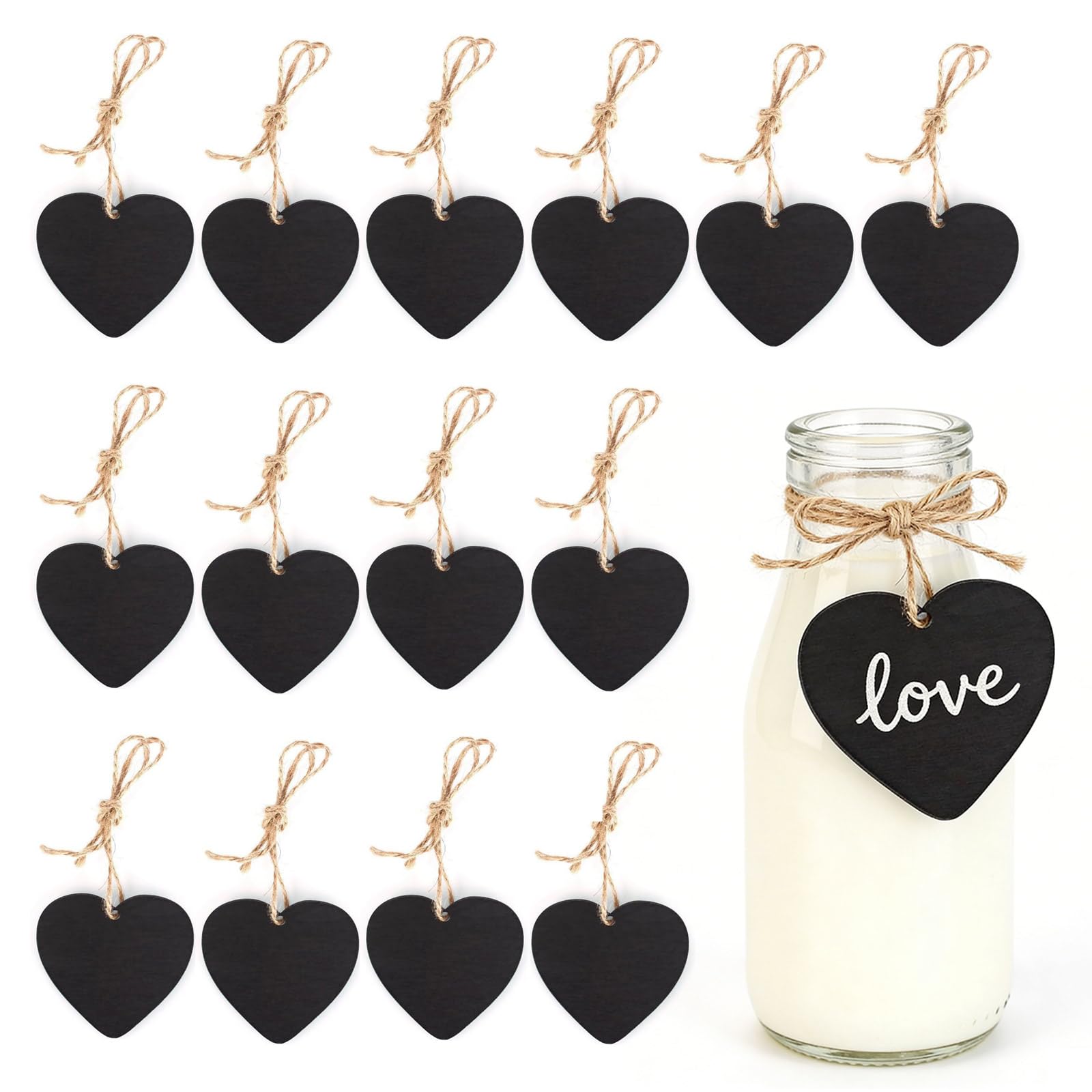 15pcs Mini Chalk Boards, Chalk Board, Food Labels for Buffet, Heart Shaped Mini Chalkboard Signs with Hanging String, 2.6 X 2.4 Inch Double Sided Wood Tags Message Labels