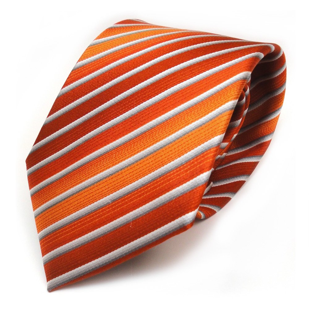 TigerTie Designer Di Seta Cravatta Arancione salmone Argento Bianco a