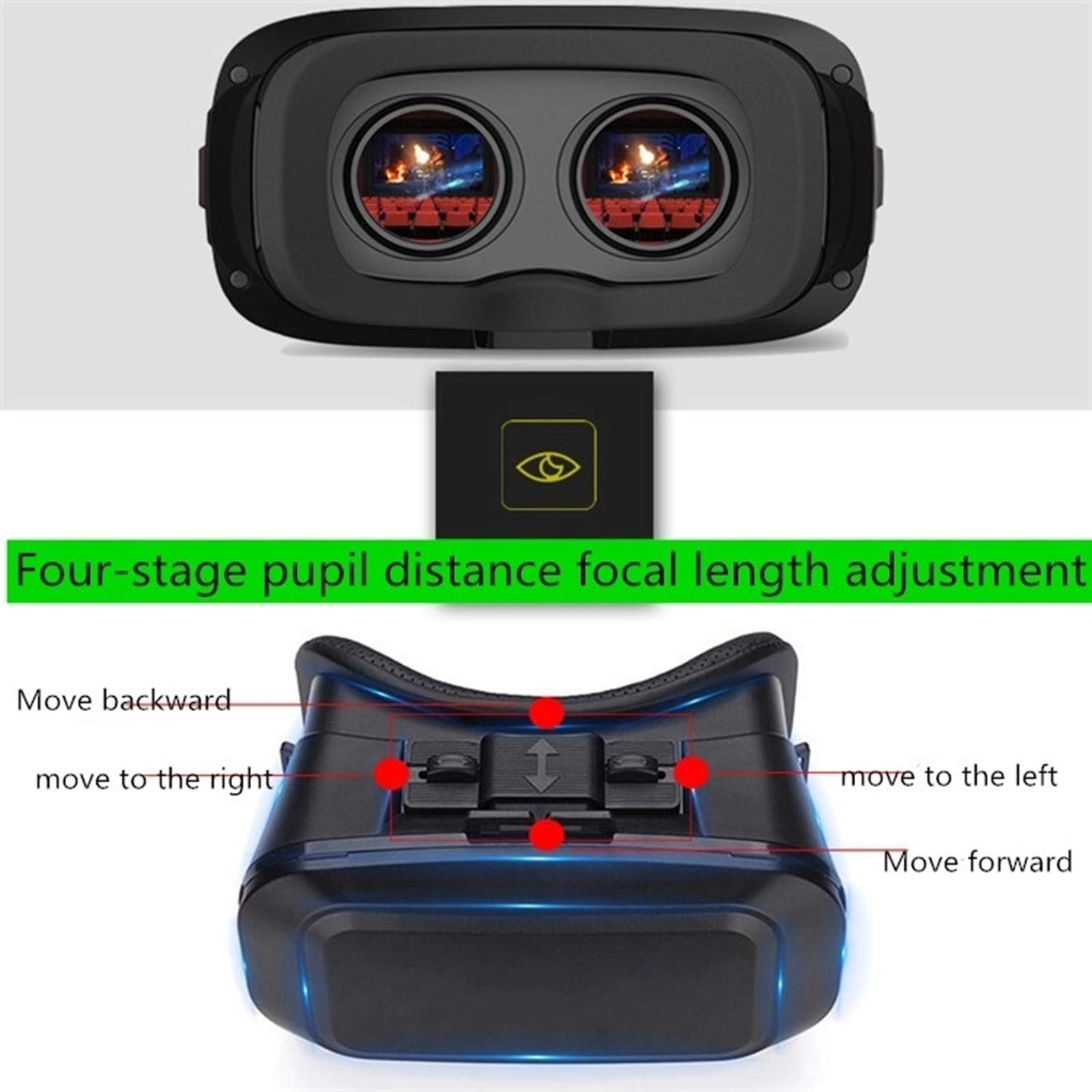 Visore VR Occhiali VR 3D Adatto per Smartphone 4,7-6,9 Pollici, Cuffie per Realtà Virtuale VR 3D Film Glasses con Lenti Regolabili