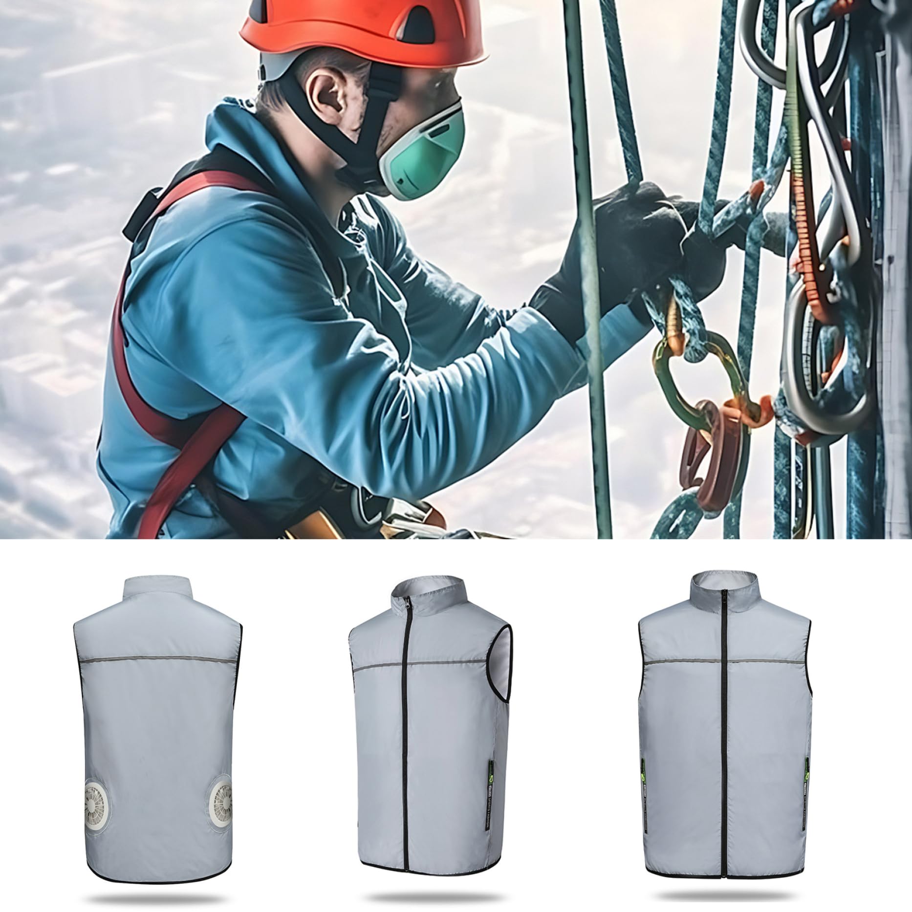 Gilet rinfrescante con 2 ventole USB, 3 velocità, giacca con condizionata, giacca con ventola traspirante, protezione solare, gilet rinfrescante con cerniera e tasche per edilizia, pesca, sp
