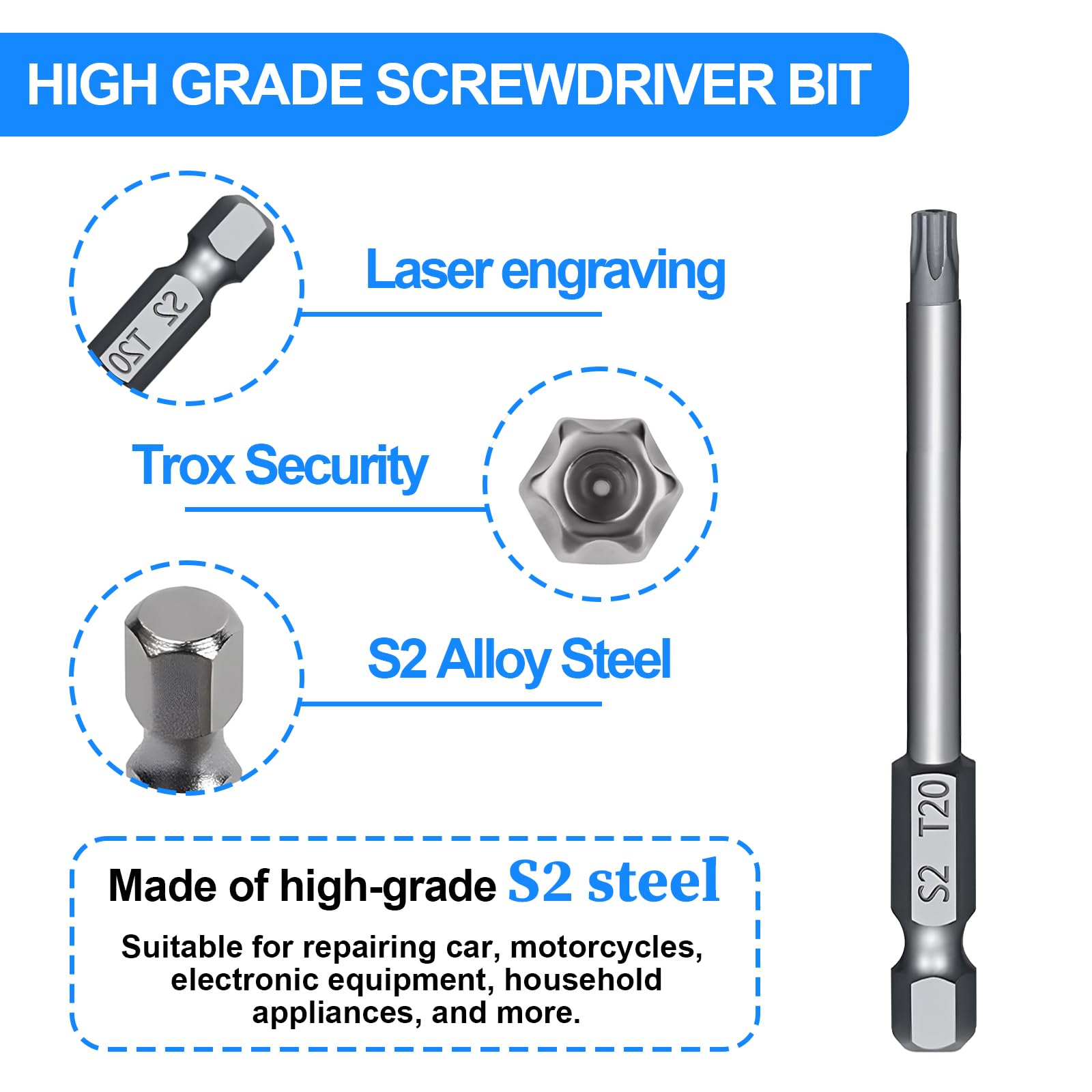 12 Pcs Torx Head Screwdriver Bit set Tamper-Proof Torx Bit Star Screwdriver Set for Car Fixings Impact Drill T6-T40 - Image 3