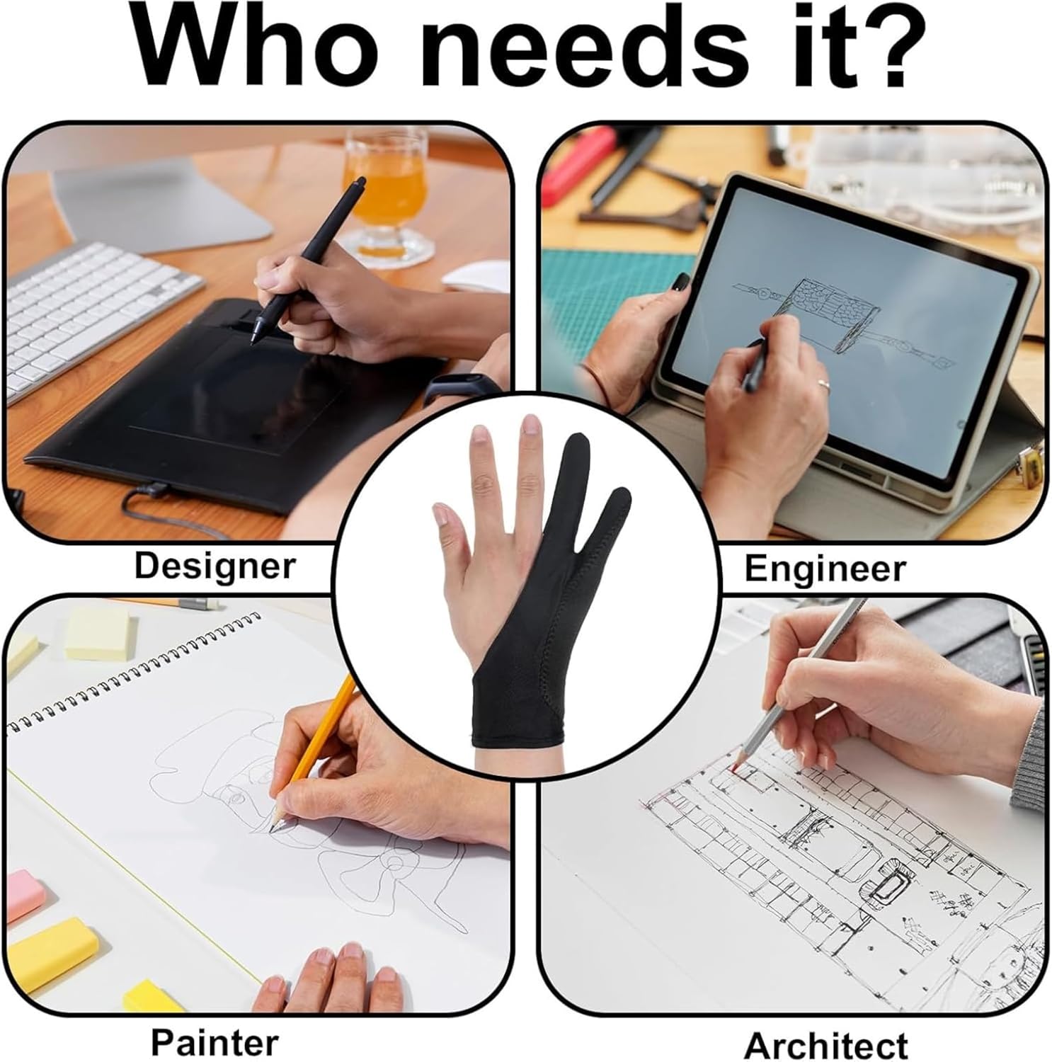 Two-Finger Drawing Glove with Palm Rejection, Smooth and Breathable Sketching Glove for Digital Tablets and Paper Art