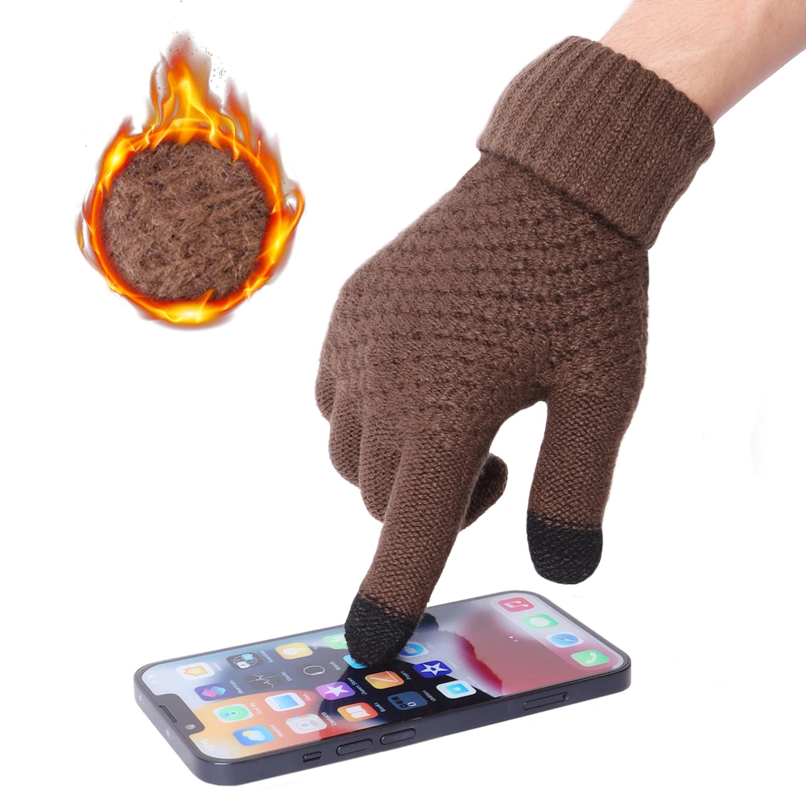 Minicoco Unisex Co Minico Wear Winter Gloves For Men Women, Thickened Fleece Elastic Cuffs Gloves, Wool Gloves, Warm Knit Gloves Elastic Cuff For Winter, Running, Cycling