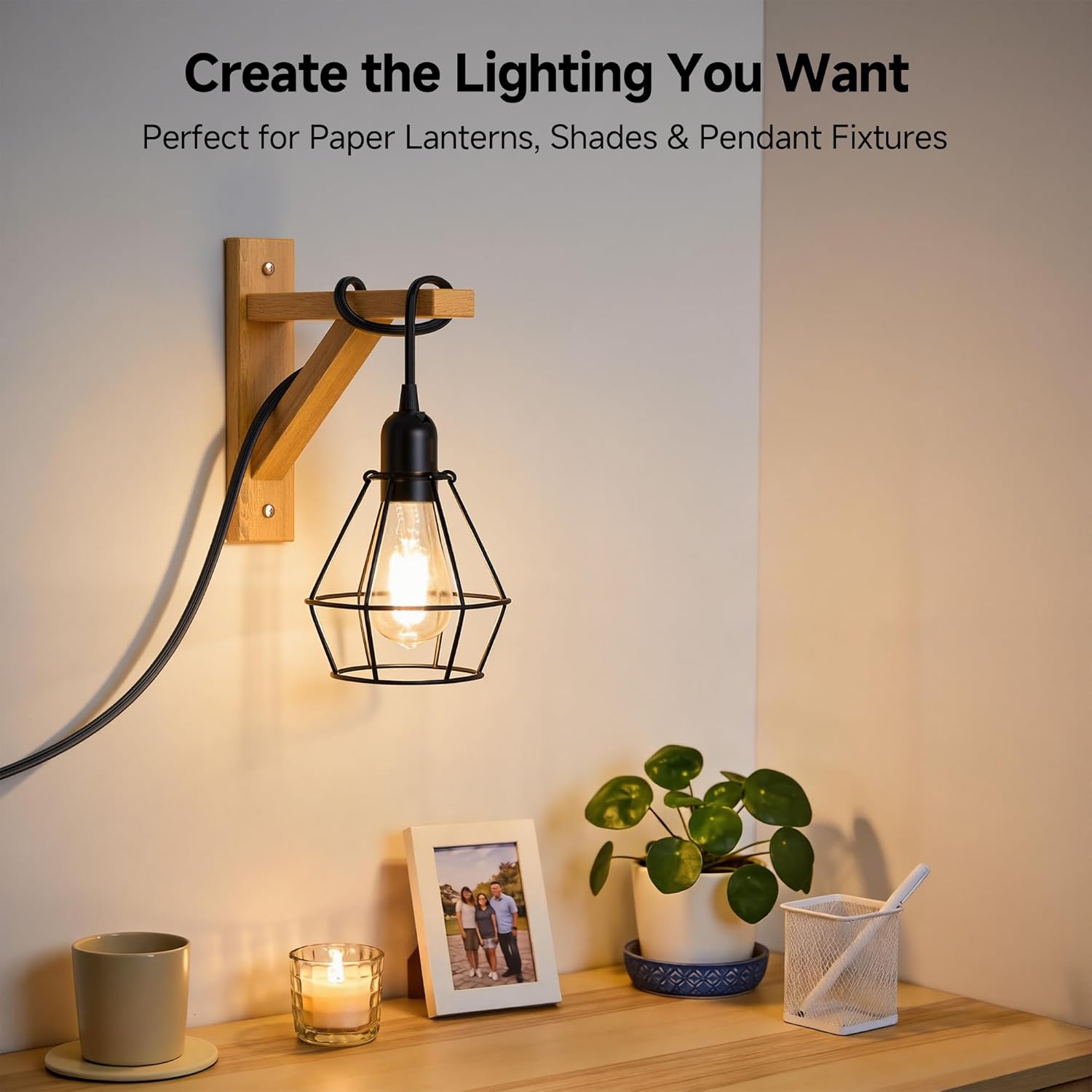 Cable Matters 2-Pack Plug in Hanging Light Cord with Switch - 15ft, Pendant Light Cord with Lamp Socket, Black