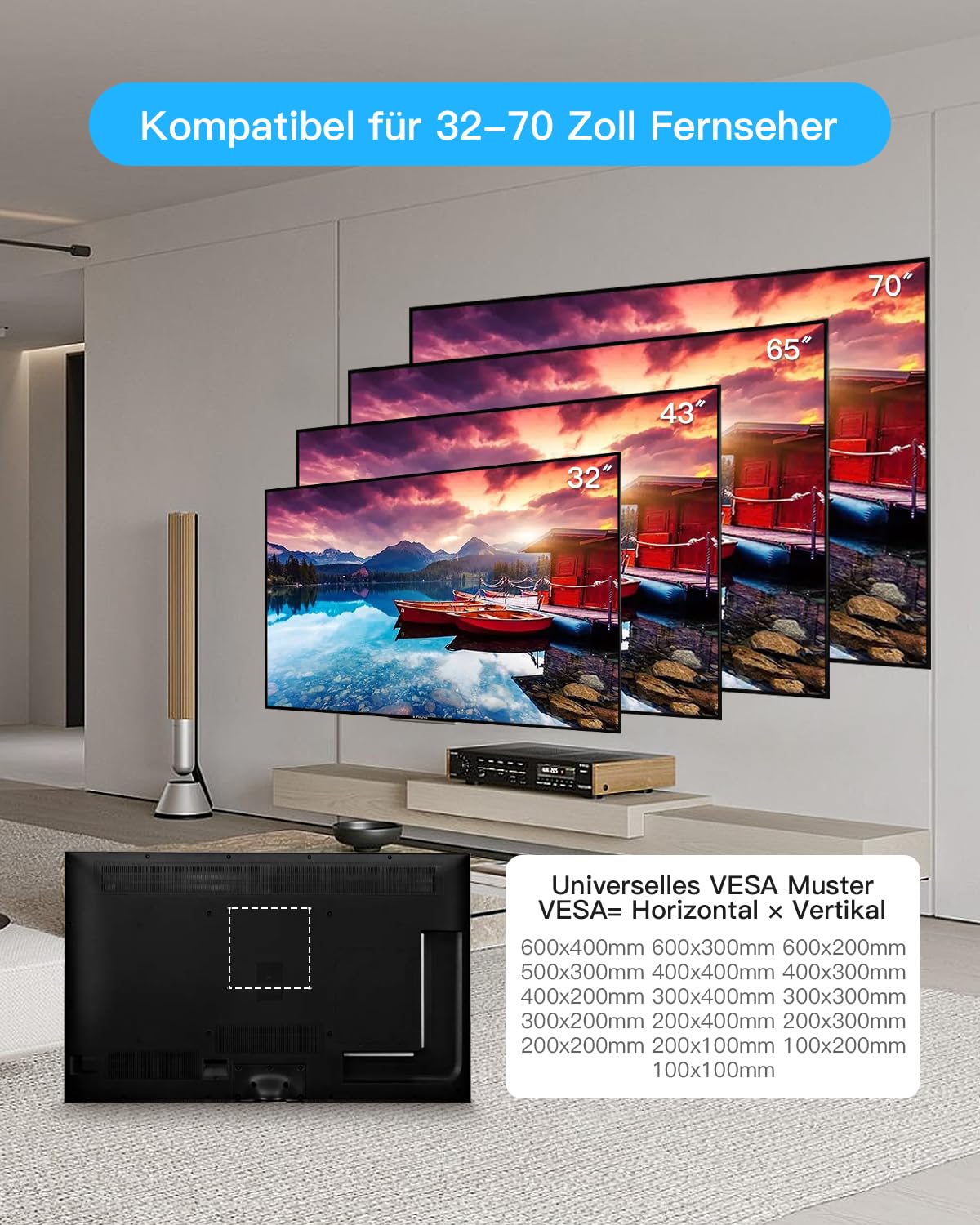 TV Wandhalterung mit 650mm Langem Arm WHYFONE Fernsehhalterung Wand Schwenkbar Halterung Volle Bewegung Neigbar Drehbar Ecke Halter für 32-70 Zoll Flach&Curved Fernseher bis zu 35kg, VESA 600x400mm