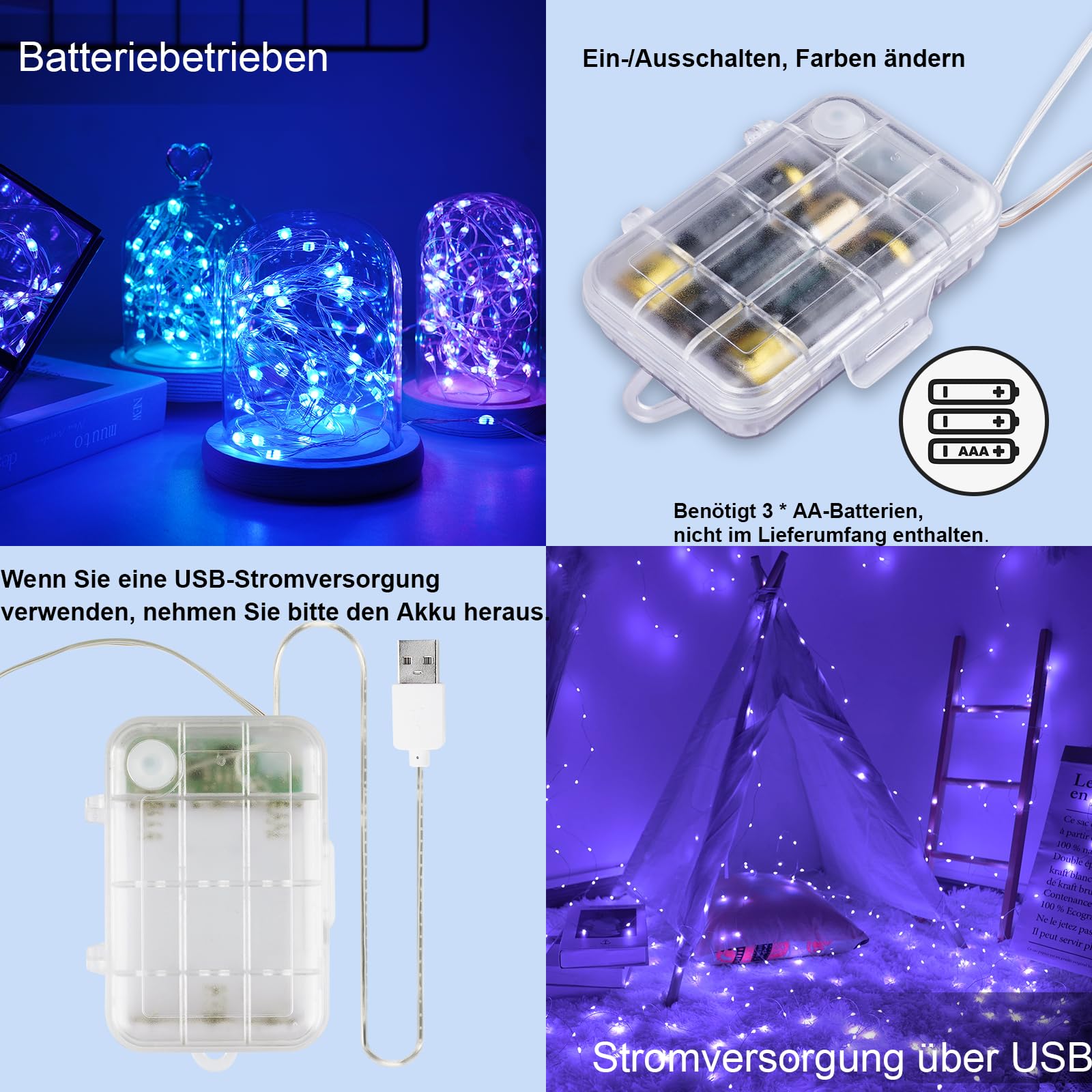StarryEver Bunt LED Lichterkette Innen Batterie & USB, 16 Farben 4 Modi Kupferdraht Lichterkette für Zimmer mit Fernbedienung Timer, 5M 50 LED Lichterkette Batteriebetrieben für Schlafzimmer Party (1) Beleuchtung