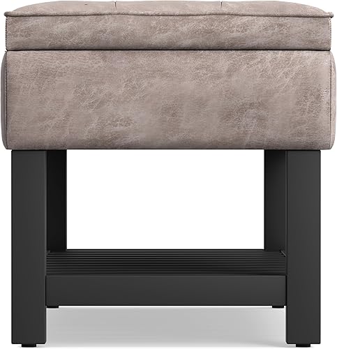 Miniatura 12 de SIMPLIHOME Cosmopolitan - Banco otomano rectangular de transición de 44 pulgadas de ancho con parte inferior abierta en piel sintética vegana gris