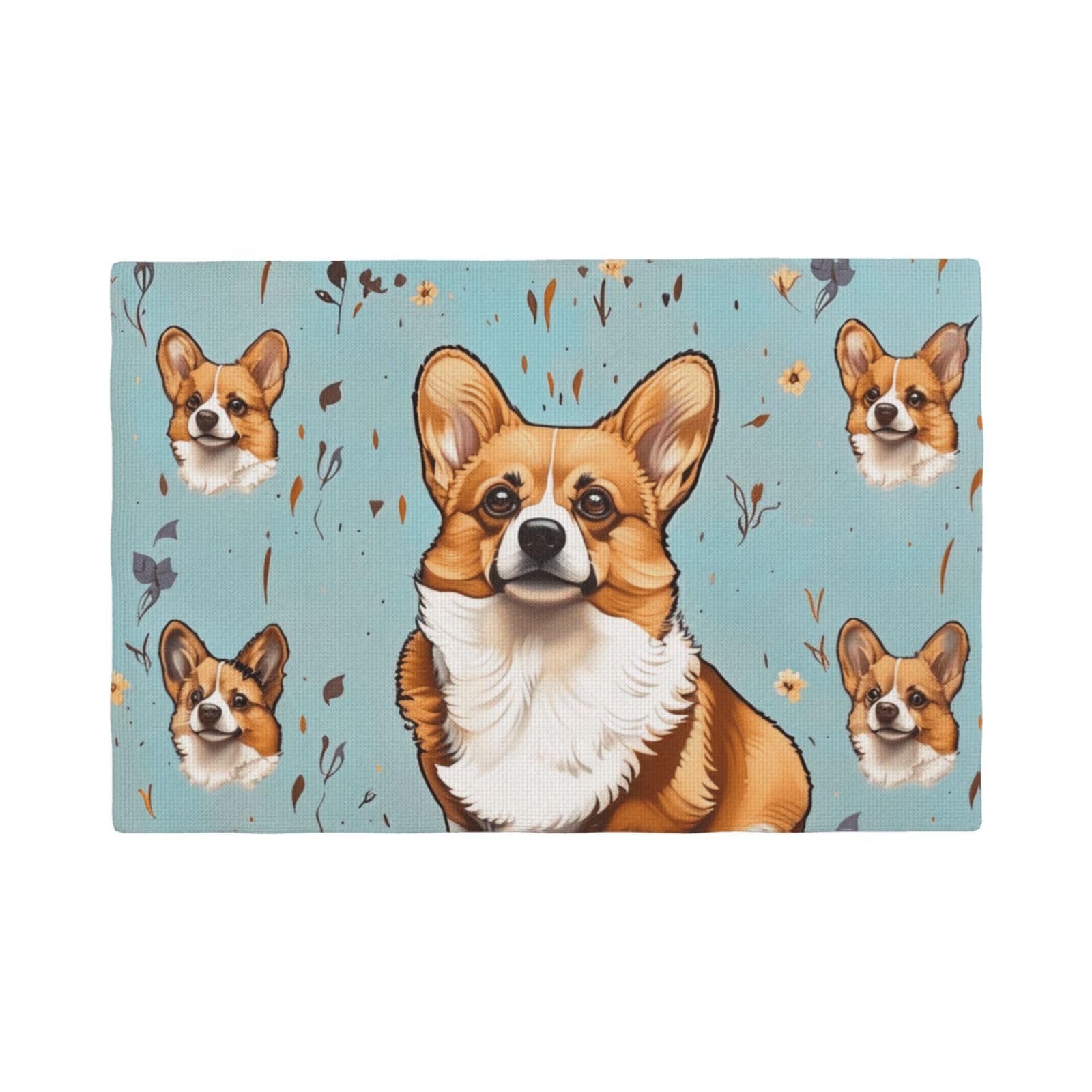 Corgi Print Placemats Set, Heat Resistant Washable Placemat 12x18in Table Mats for Party Kitchen Dining Table Decoration Indoor Outdoor, Six Piece