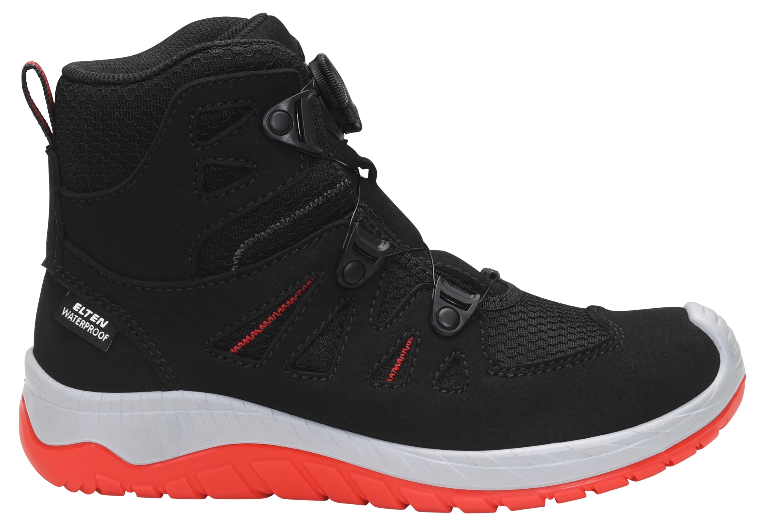 ELTEN MADDOX Kids BOA black-red Mid | Outdoorschuhe für Waldkindergarten, Wandern und Spielen - wasserdicht, leicht, atmungsaktiv