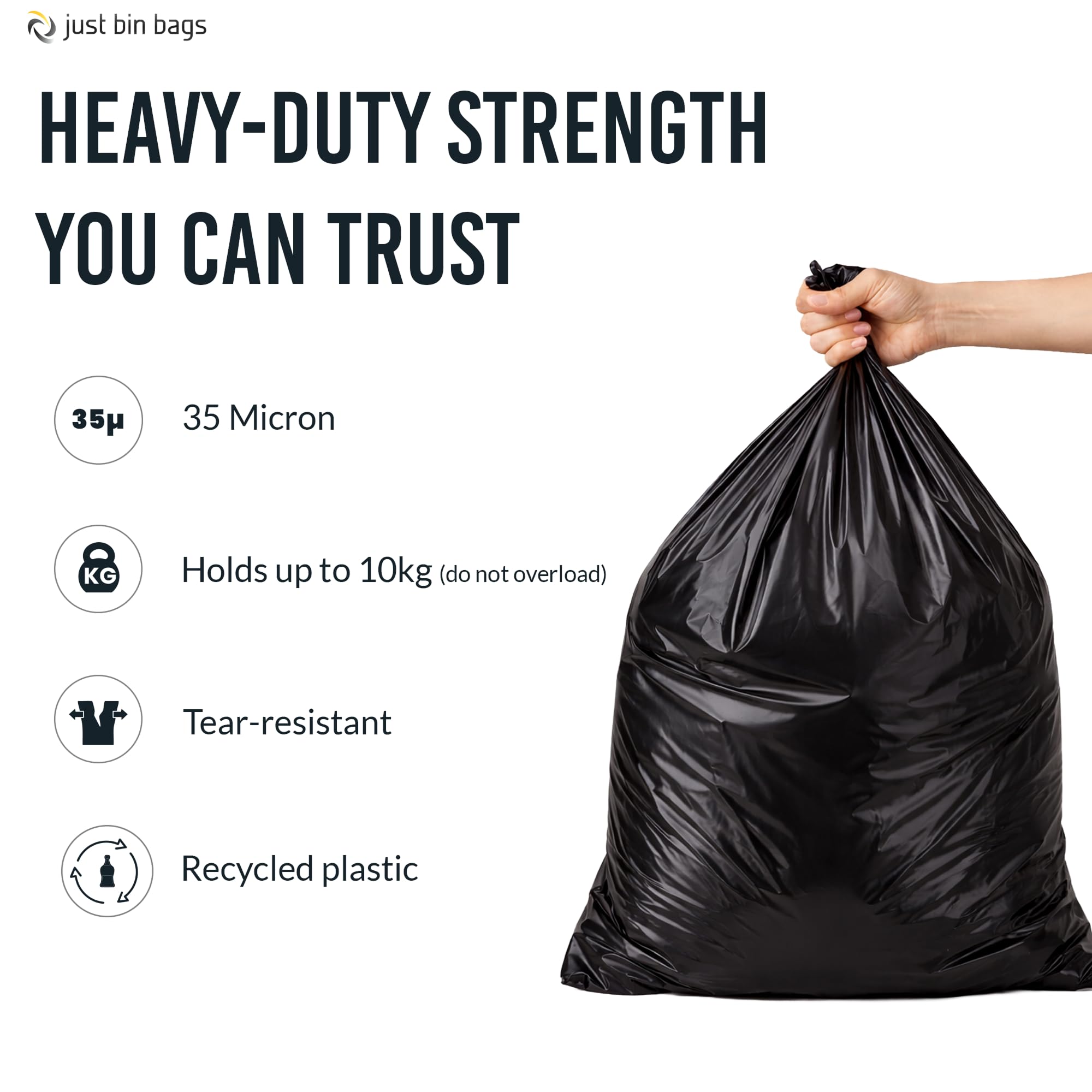 100 x 240 L nero Wheelie Bin Liner - sacchi per rifiuti | Heavy DUTY | Capacità 15 kg - Calibro 140, 35 micron rifiuti riciclaggio rifiuti sacchetti per la spazzatura | Uso domestico e commerciale