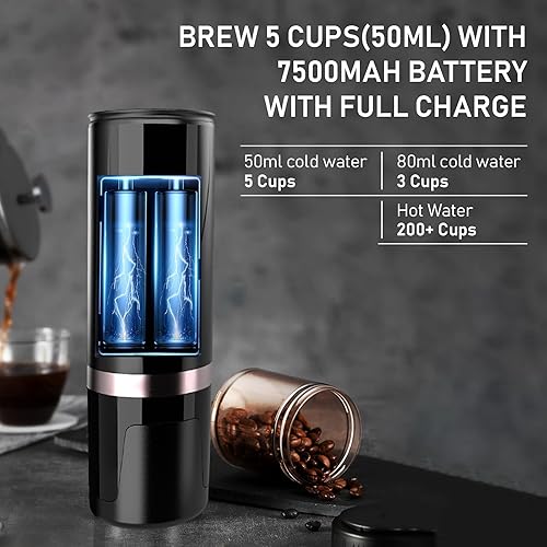 Miniatura 4 de Sobtoe Máquina de café expreso portátil, cafetera eléctrica portátil autocalentable, 20 bares, mini cafetera de coche de 12 V 24 V con cápsulas NS y