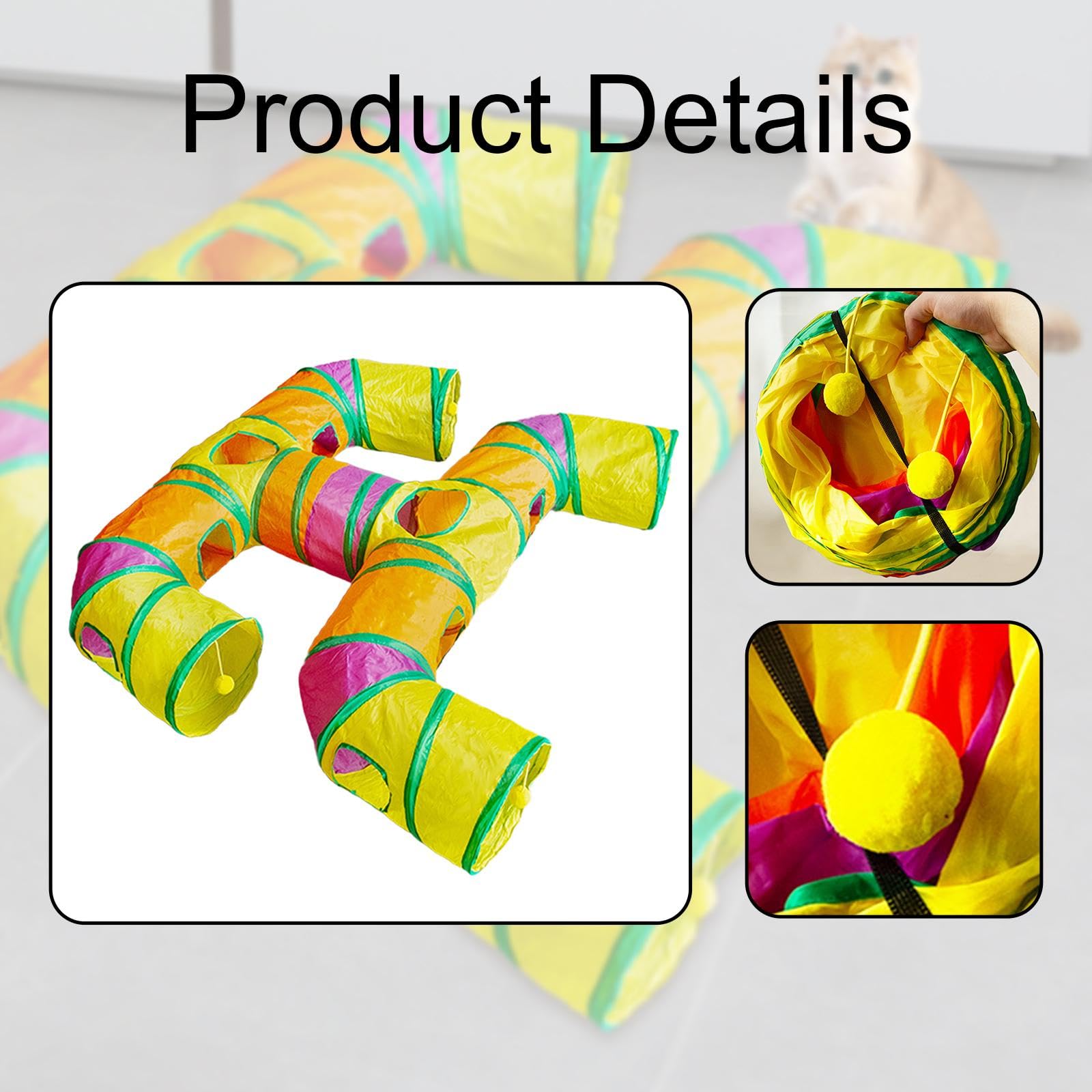 para Gatos Juguete Interactivo Plegable Mascotas Tubo de Juego con Bola Material Poliéster Reforzado Adecuado para Gatos Perros Pequeños, Vistoso
