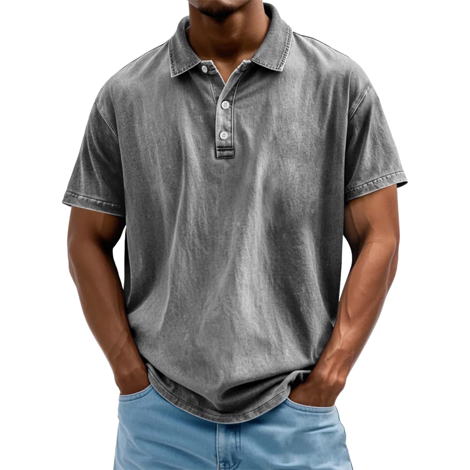 Polo para hombre, monocolor, transpirable, para el gimnasio, tiempo libre, deporte, verano, con botones, corte ajustado, con bolsillo en el pecho, polo