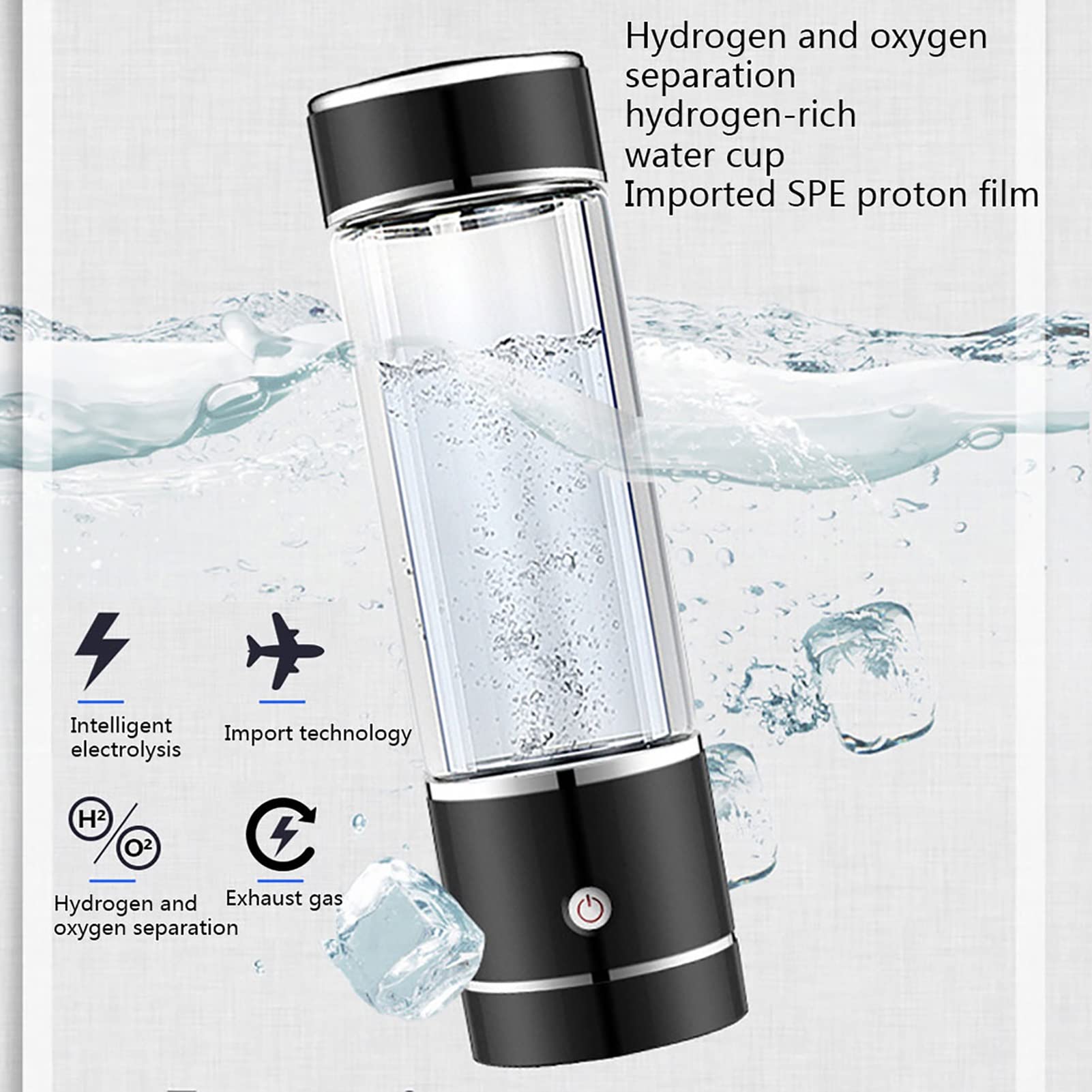 Botella De Agua Rica En Hidrógeno Ionizador Generador De Agua De Hidrógeno Tecnología SPE De 3 Minutos Haga Que El Contenido De Hidrógeno Sea De Hasta 1000-1200 PPB Descarga De Ozono Y Cloro 250Ml