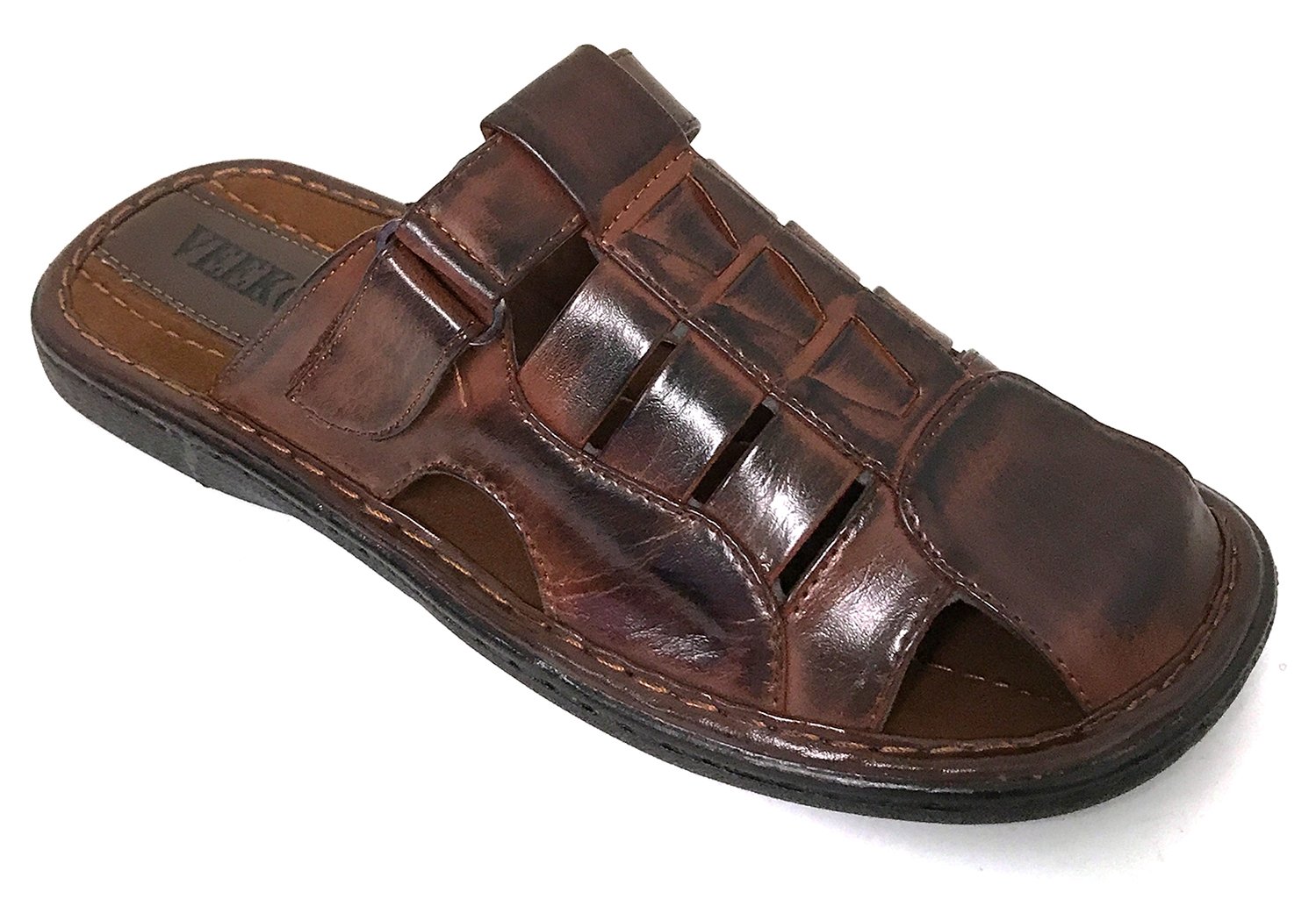 Men's Sandals Adjustable Strap Closed Toe Slide,Brown-0982, 13