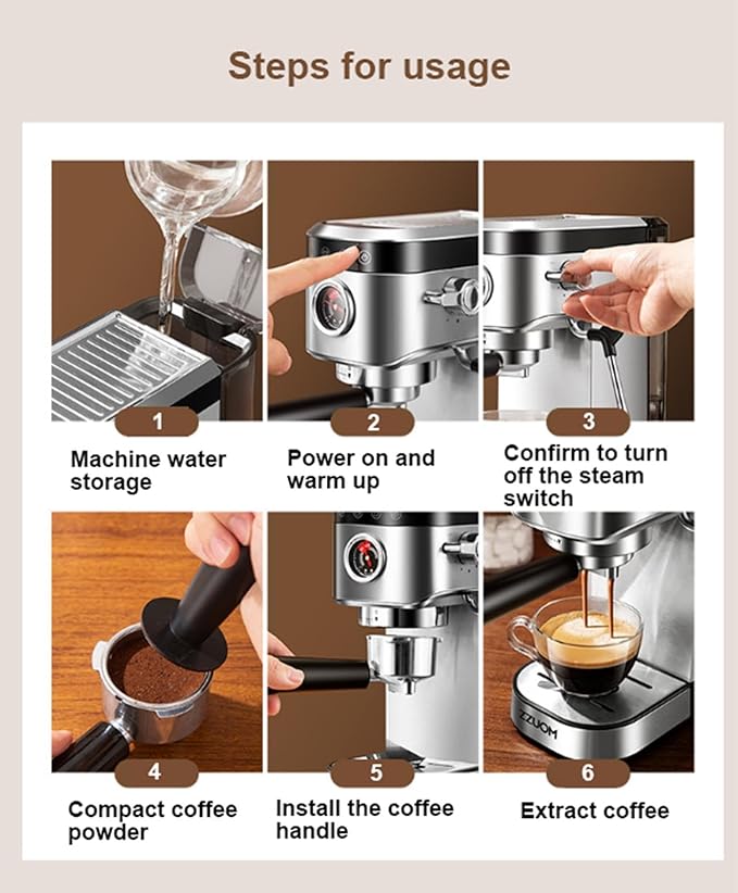 Cafetera Expreso 20 Bares con Vaporizador de Leche y Manómetro miniatura 6