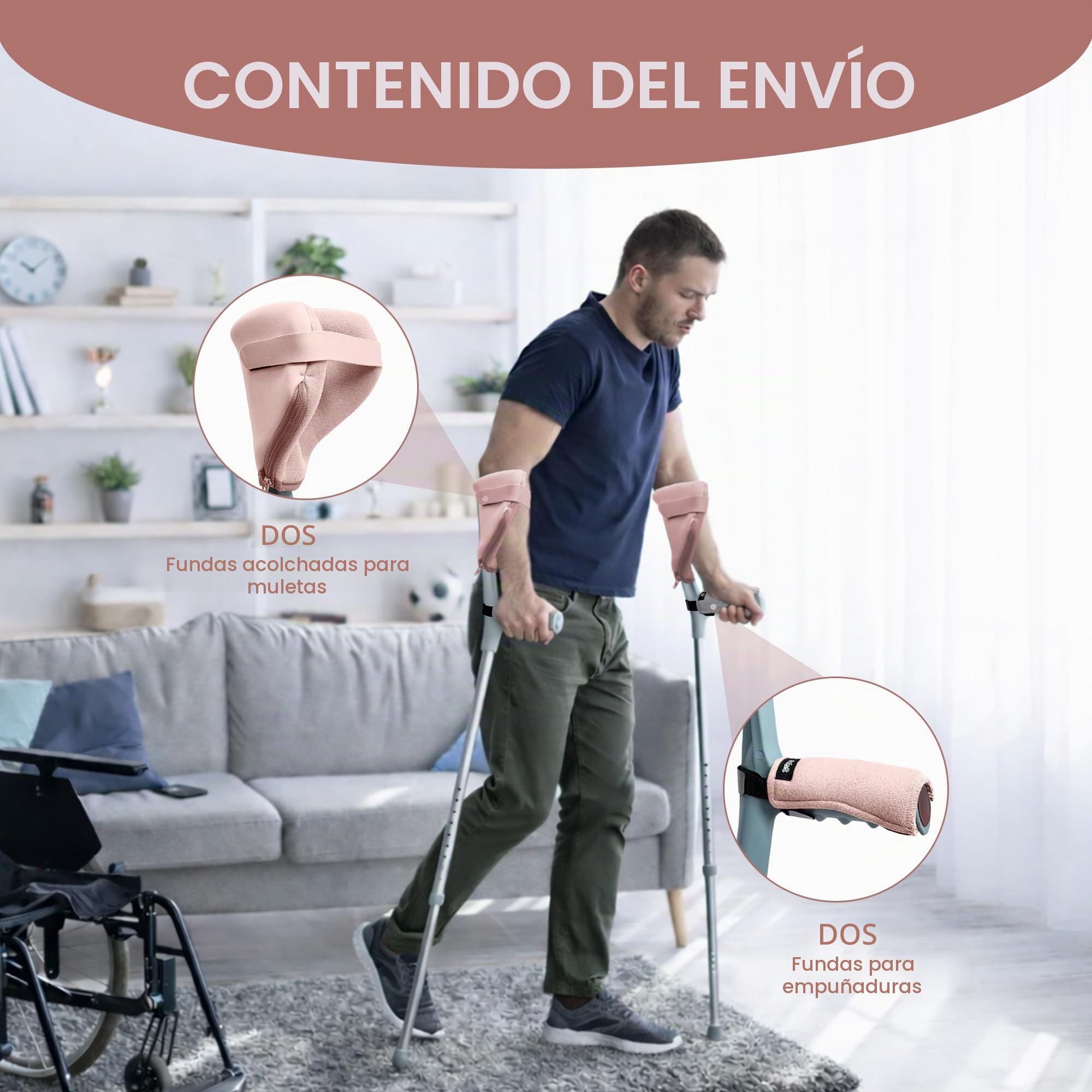 SPRING SEAON Juego de 4 almohadillas de agarre para muletas | Acolchado suave, para puños abiertos, fundas de agarre antideslizantes, correas de ajustables, transpirables y lavables