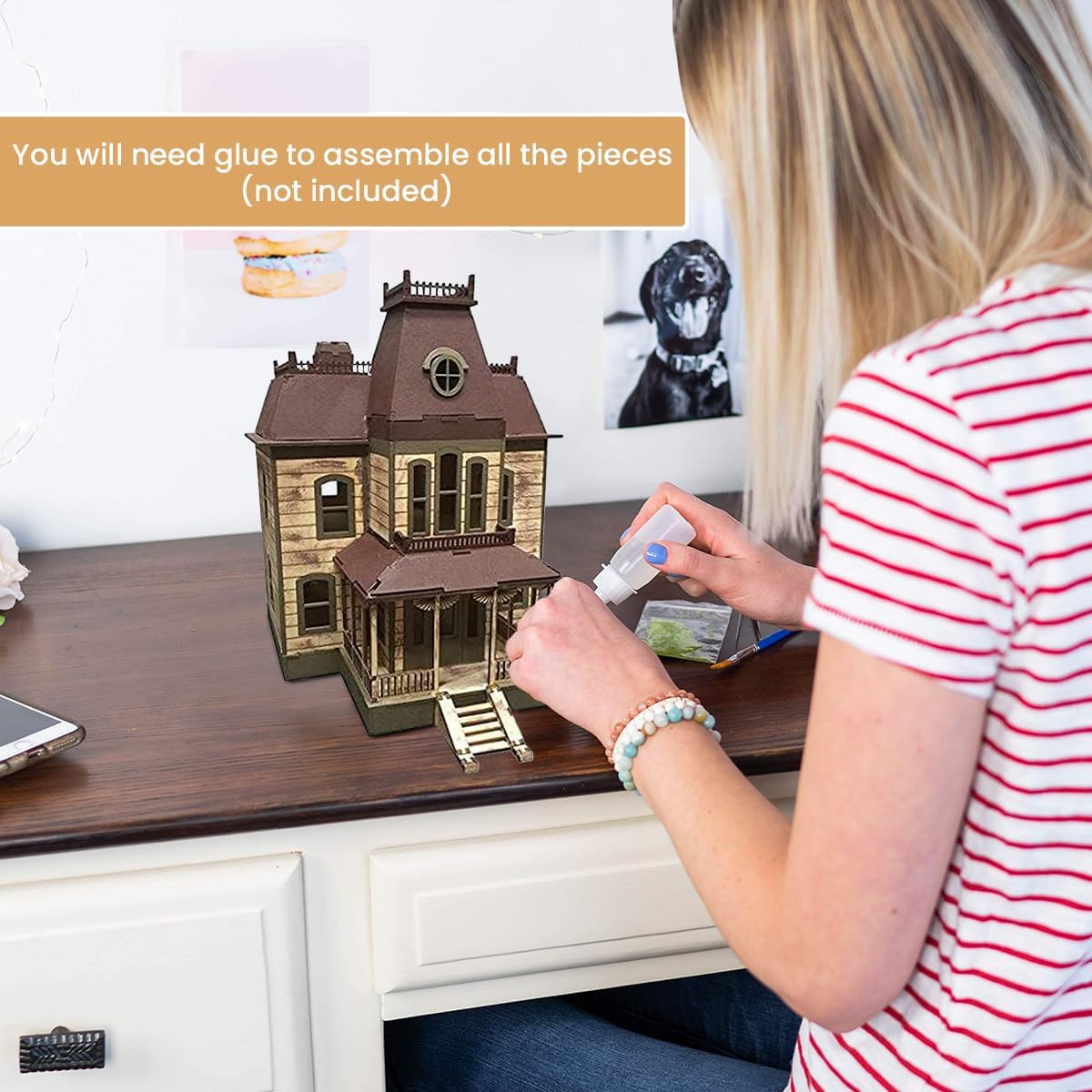 Bird's Wood Shack 3D Wooden Puzzle DIY Miniature Bates House Kit - DIY Tiny House Kit from Psycho Movie - Easy-to-Assemble 1/8” Baltic Birch Wood - Model House Kit for Family, School, Art & Gift