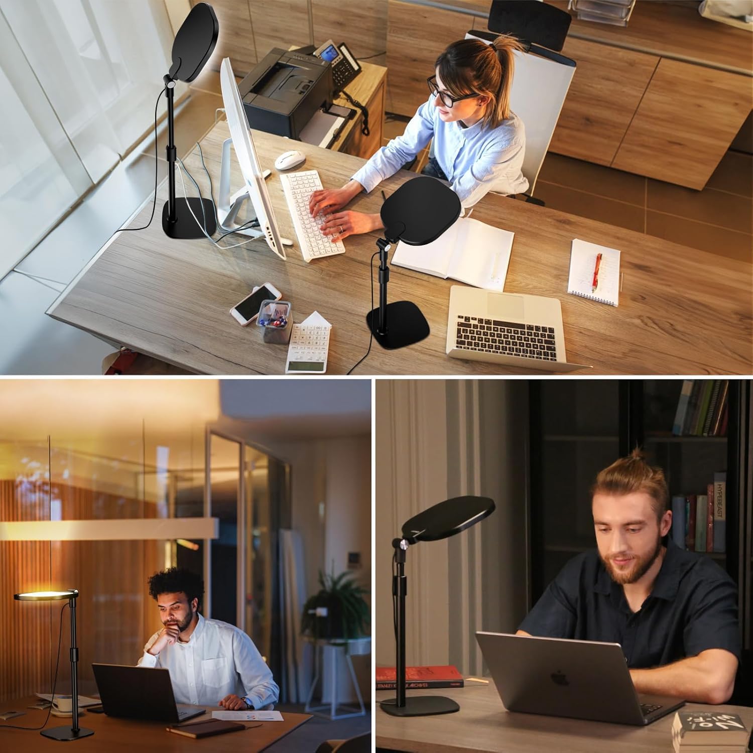 LitONES Schreibtischlampe LED für Videokonferenz, Dimmbar Tisch Ringlicht mit Stativ Handy - 3 Lichtfarben + 10 Helligkeiten, CRI 97.8 Augenschutz Bürolampe für Home-Office [Energieklasse A]