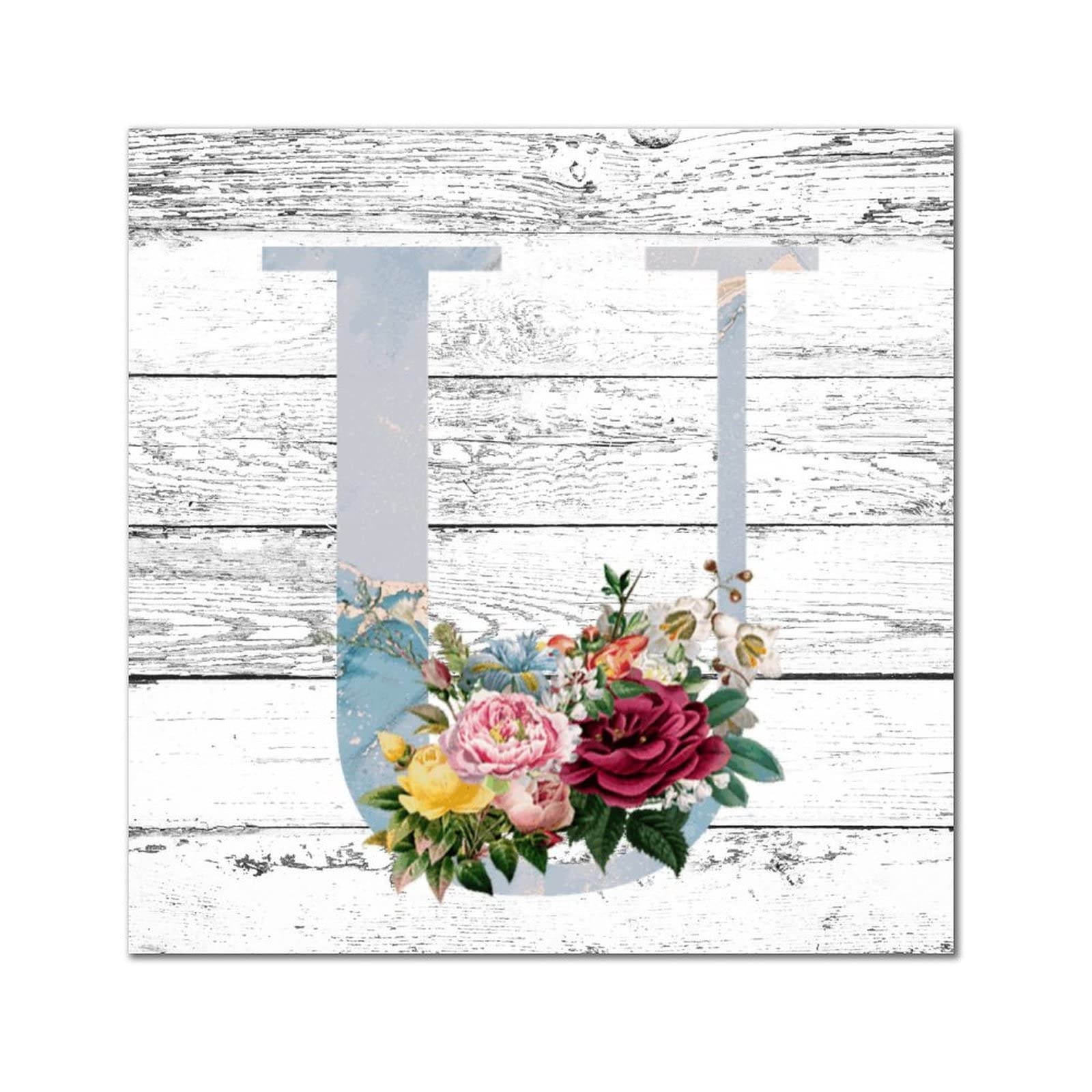 Lettre U en bois rustique de la ferme, déco murale pivoine pour la maison