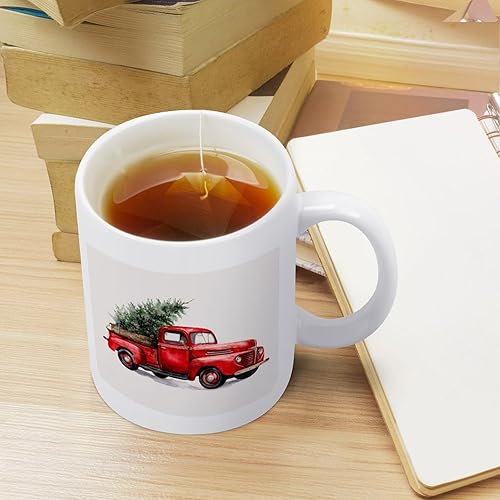 Miniatura 4 de Taza roja vintage con árbol de Navidad, tazas para café de cerámica con texto en inglés "Merry Christmas Tree Truck", regalos para el día de la