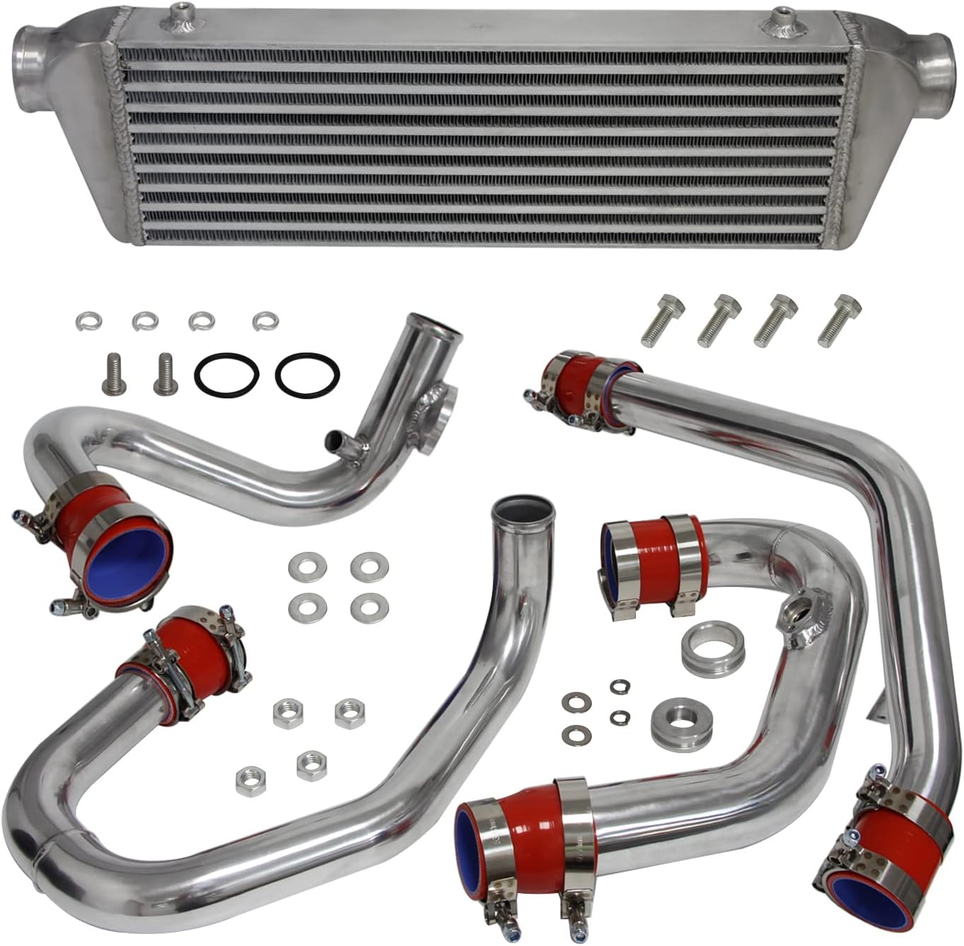 Front Mount Intercooler Kit Pipe Kit Sensor Flange Kit fits for VW Jetta Golf GTI GL GLI GLS MK4 1.8T 1998-2005 Bolt on (Silver-Red)