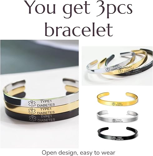 Miniatura 4 de RENYILIN Pulsera de brazalete de acero inoxidable 3PCS Alerta médica ID de emergencia pulsera de primeros auxilios