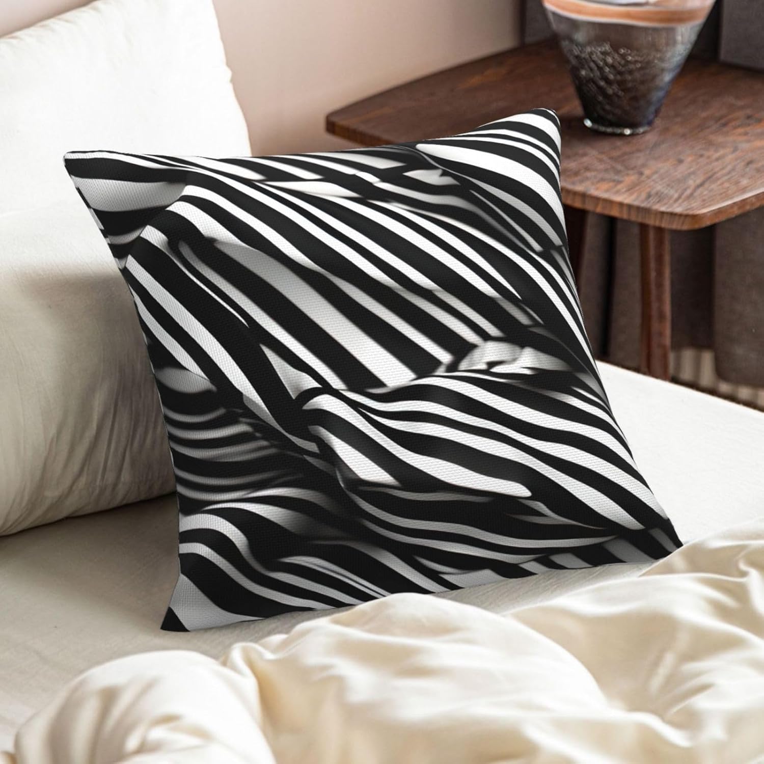Stripes Black White Imitation Linen Pillowcase -2 Sets, Fashionable Home Decoration, Used for Sofas, Gardens, beds