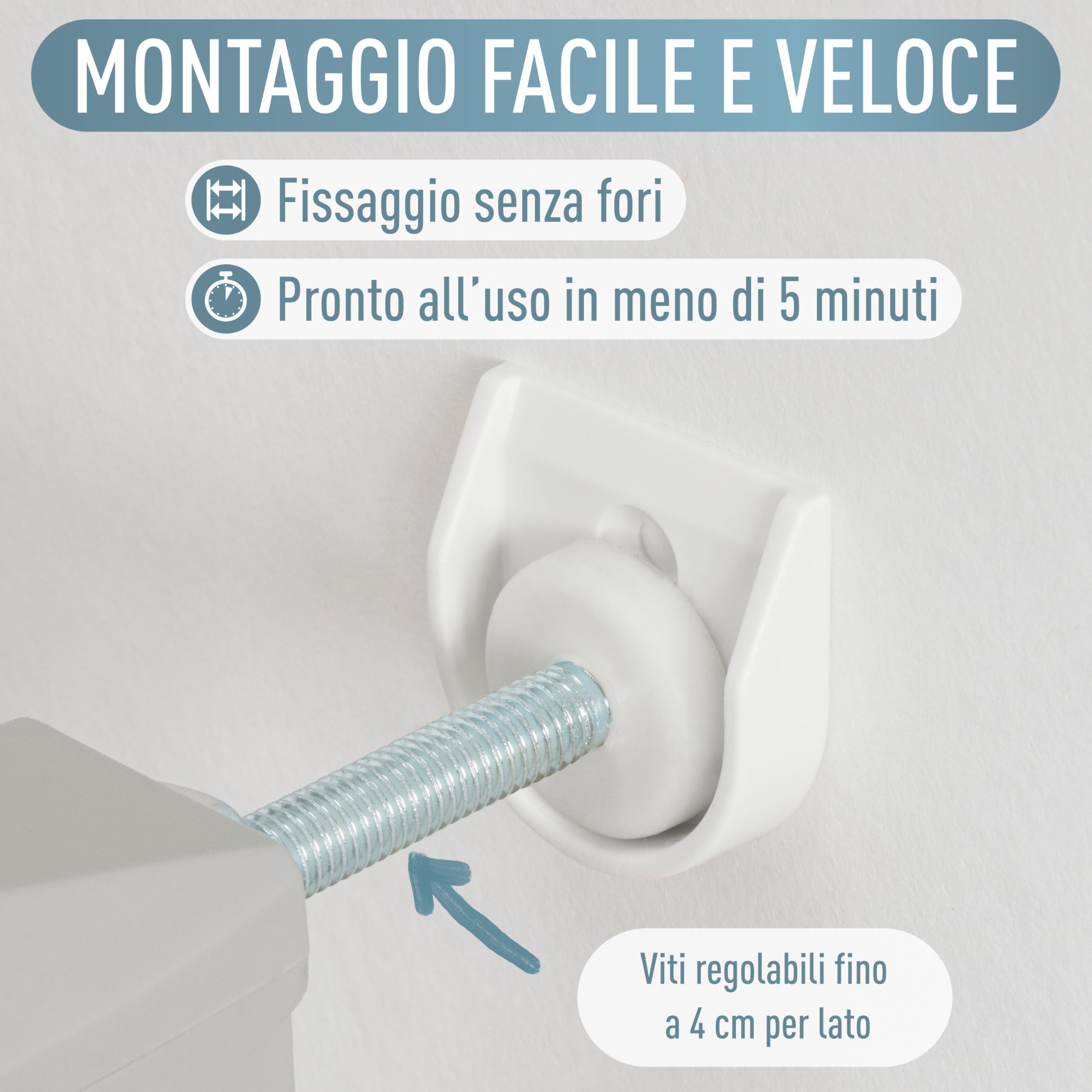 IB STYLE Cancelletto per Bambini Yael 73,5-81,5 cm – Sicurezza senza fori, montaggio a pressione, metallo robusto, apertura una mano, stop 90°, protezione casa bambini e cani, bianco