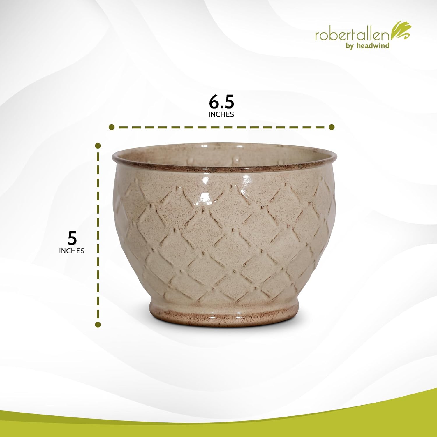 Headwind Ironstone Lattice Classic – 6" Mocha Crème Decorative Planter with Embossed Diamond Pattern & Durable Coated Finish – Lightweight Plant Pot Indoor & Outdoor Flower Pots Use by Robert Allen
