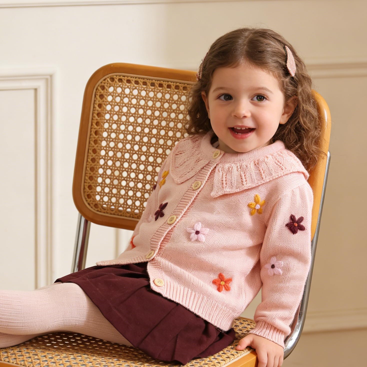 Toddler Baby Girl Cardigan Sweater Cute 3D Flower Design Long Sleeve Infant Fall Clothes Knitted Tops - Image 2