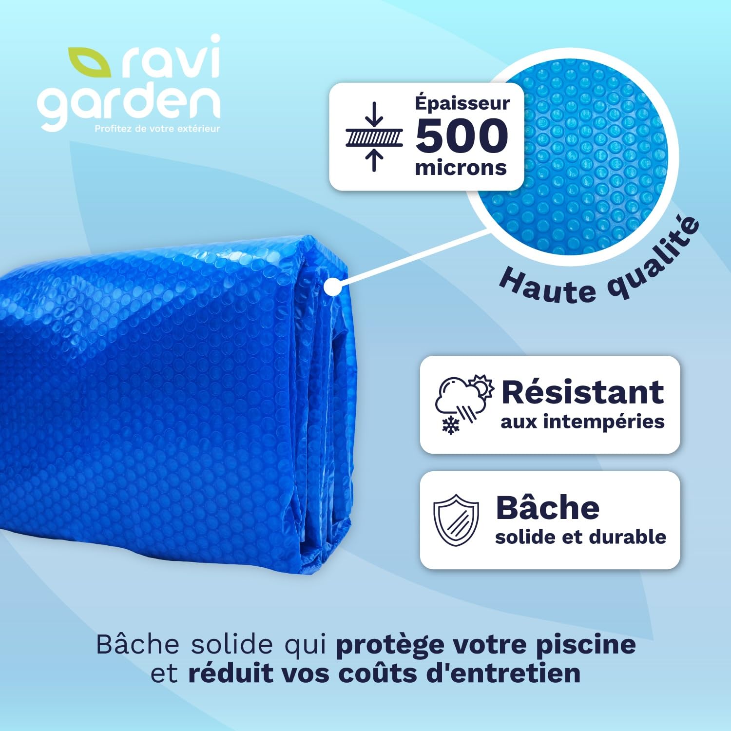 Bâche à Bulle Piscine 3 x 2 m | Bache a Bulle Piscine 500 microns - Épaisse - Conçue pour Durer Saison Après Saison | Bache Bulles Rectangulaire 12 Tailles Disponibles | Bleu | Ravigarden (3 x 2 m)