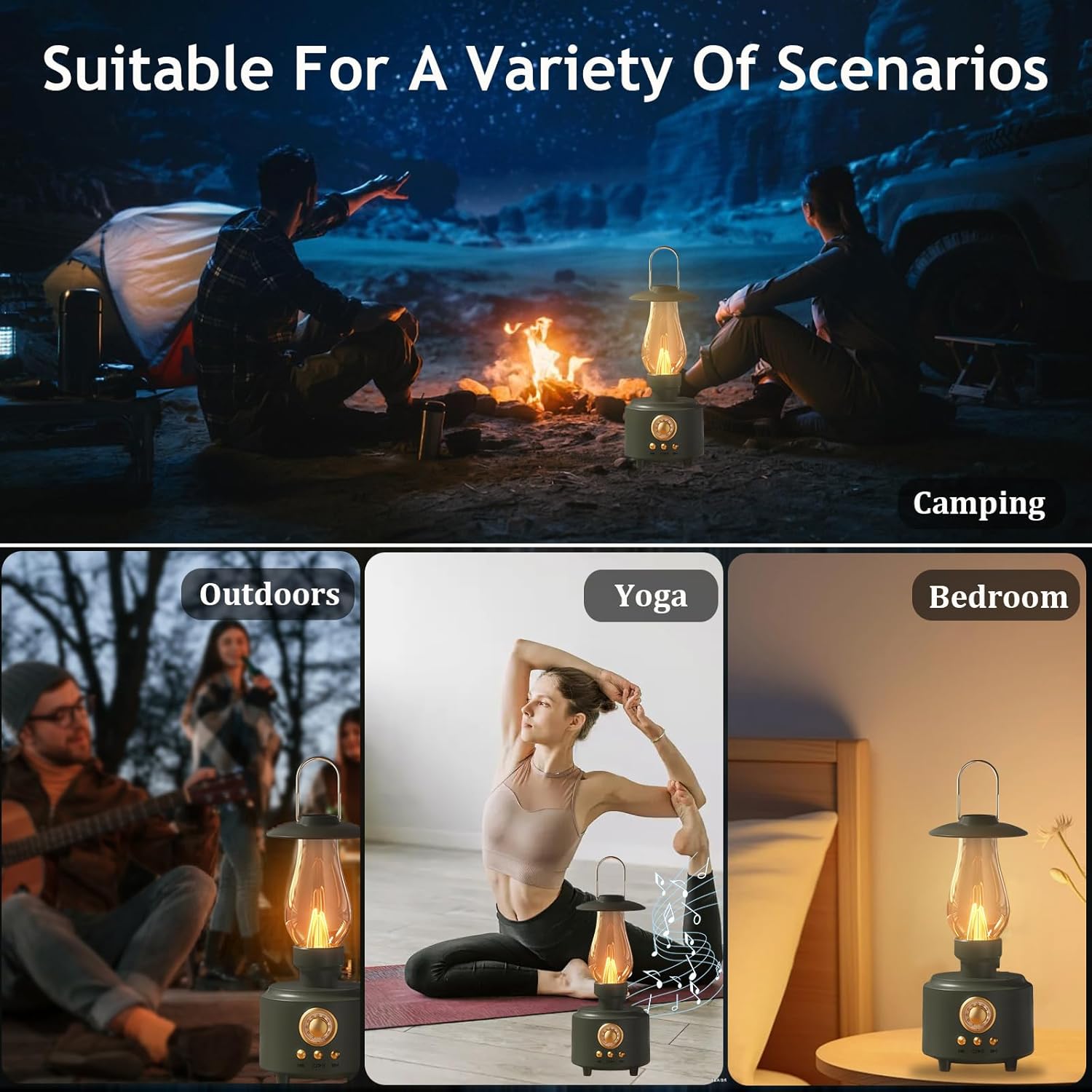 AVEKI Vintage Kerosene Table Lamp with Bluetooth Speaker, Infinitely Dimmable Rechargeable LED Lights for Bedroom, IPX4 Waterproof Bedside Lamps for Camping Party Holiday Home Decor Gift (Green)