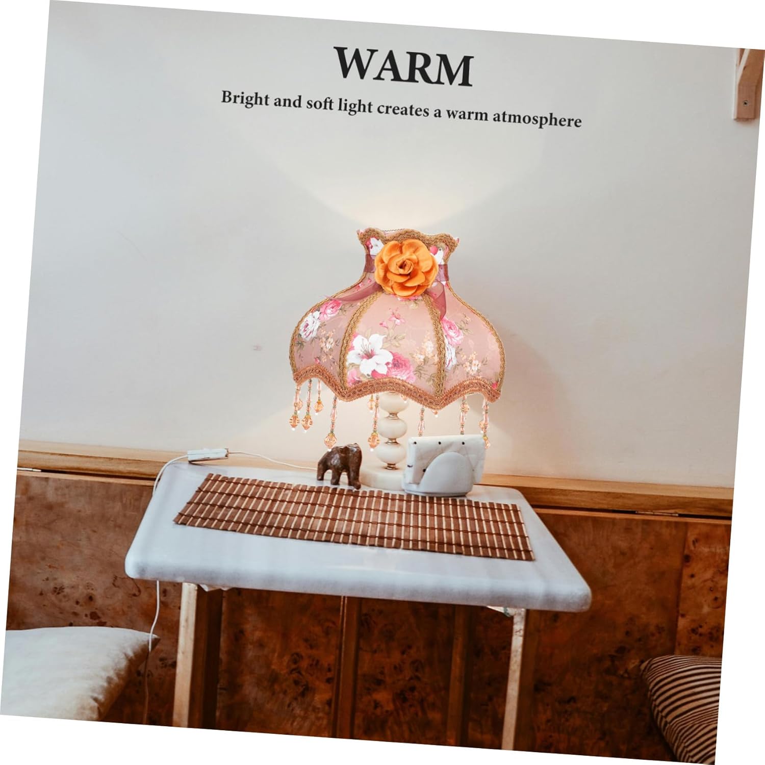 Victorian Style Fabric Lamp Shade with Fringe Beads European Retro Lace Lampshade for Table and Floor Lamps Soft Wear-resistant Material Easy to Install Stylish Decor for Living