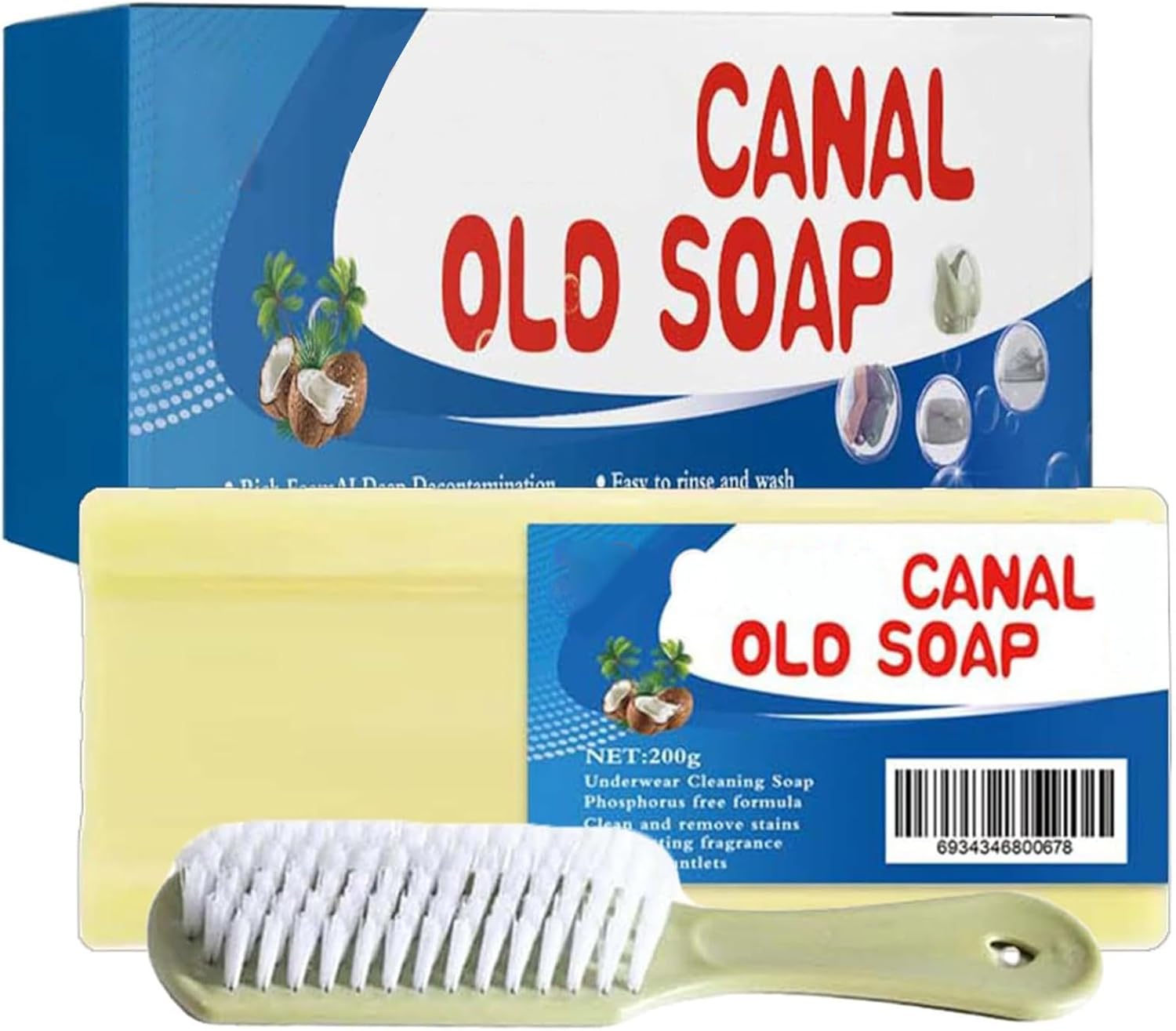 Canal Old Soap With Brush, Natural Underwear Cleaning Soap Bar, Magic Stain Remover for Clothes (1Pcs)