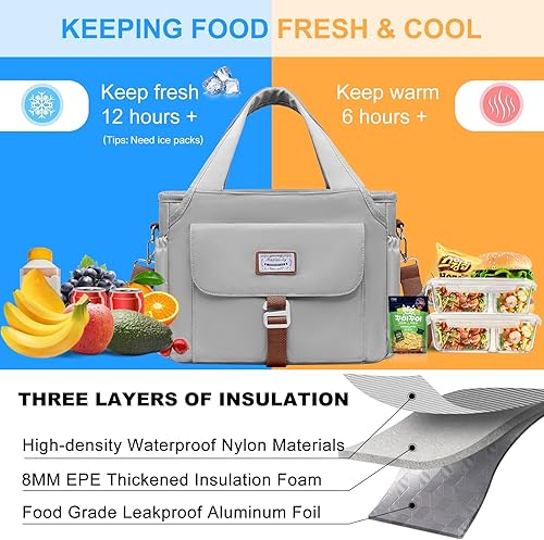 Miniatura 3 de Bolsa de almuerzo para hombres y mujeres, lonchera grande aislada, bolsa de almuerzo a prueba de fugas para adultos, bolsa de almuerzo reutilizable