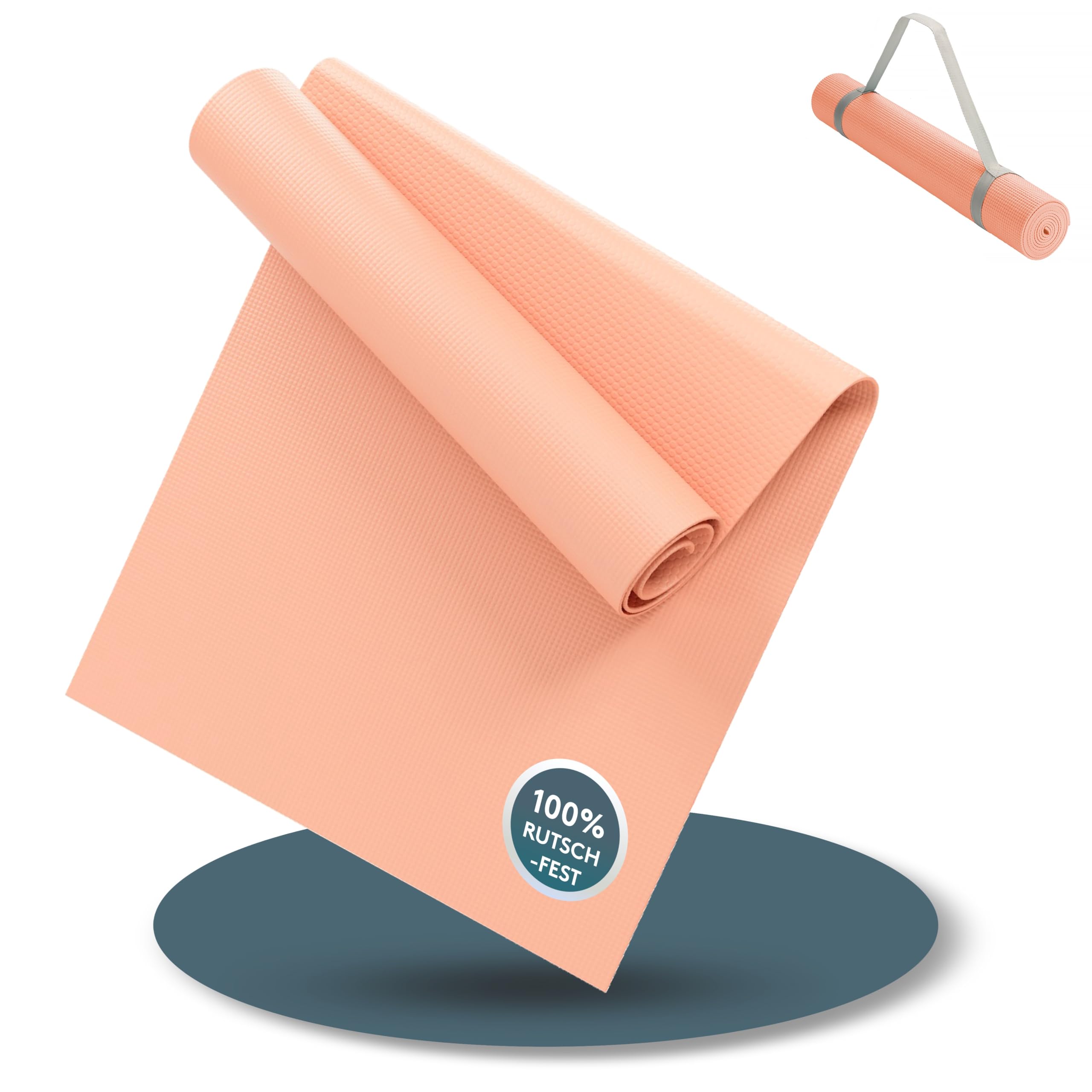 LILENO SPORTS Pink Yoga Mat (180 x 60 cm) with Carrying Strap, Extra Non-Slip Sports and Yoga Mat in 4 mm Thick, Gym and Fitness Mat for Training and Exercise — image 1