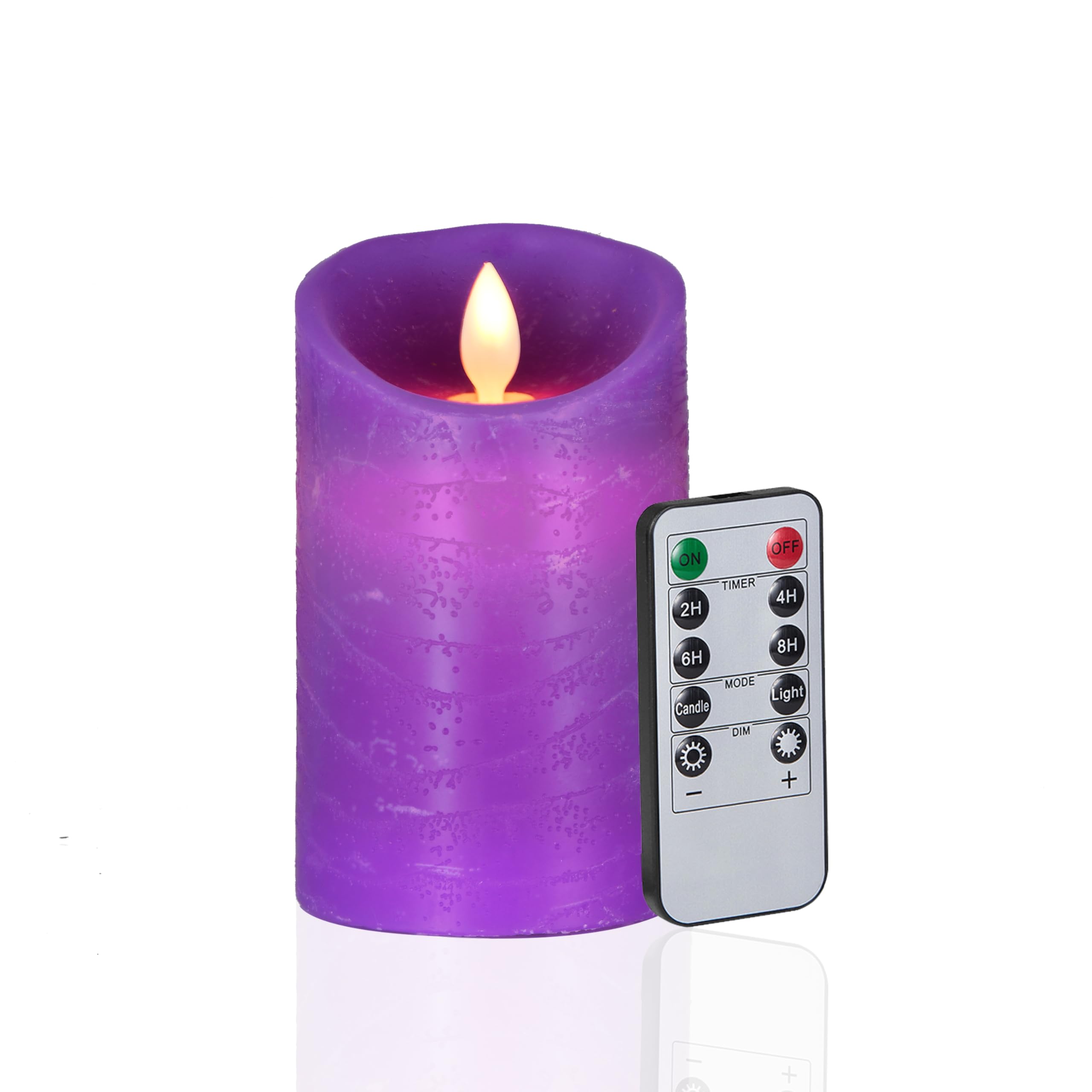 FiiMoo LED Vela, Velas Sin Llama, Velas de a Pilas, Velas LED Efecto Llama, Cera Real, LED Velas con Mando a Distancia y Temporizador, Para Navidad, Pascua, Fiestas Decoraciones-Morado 15cm