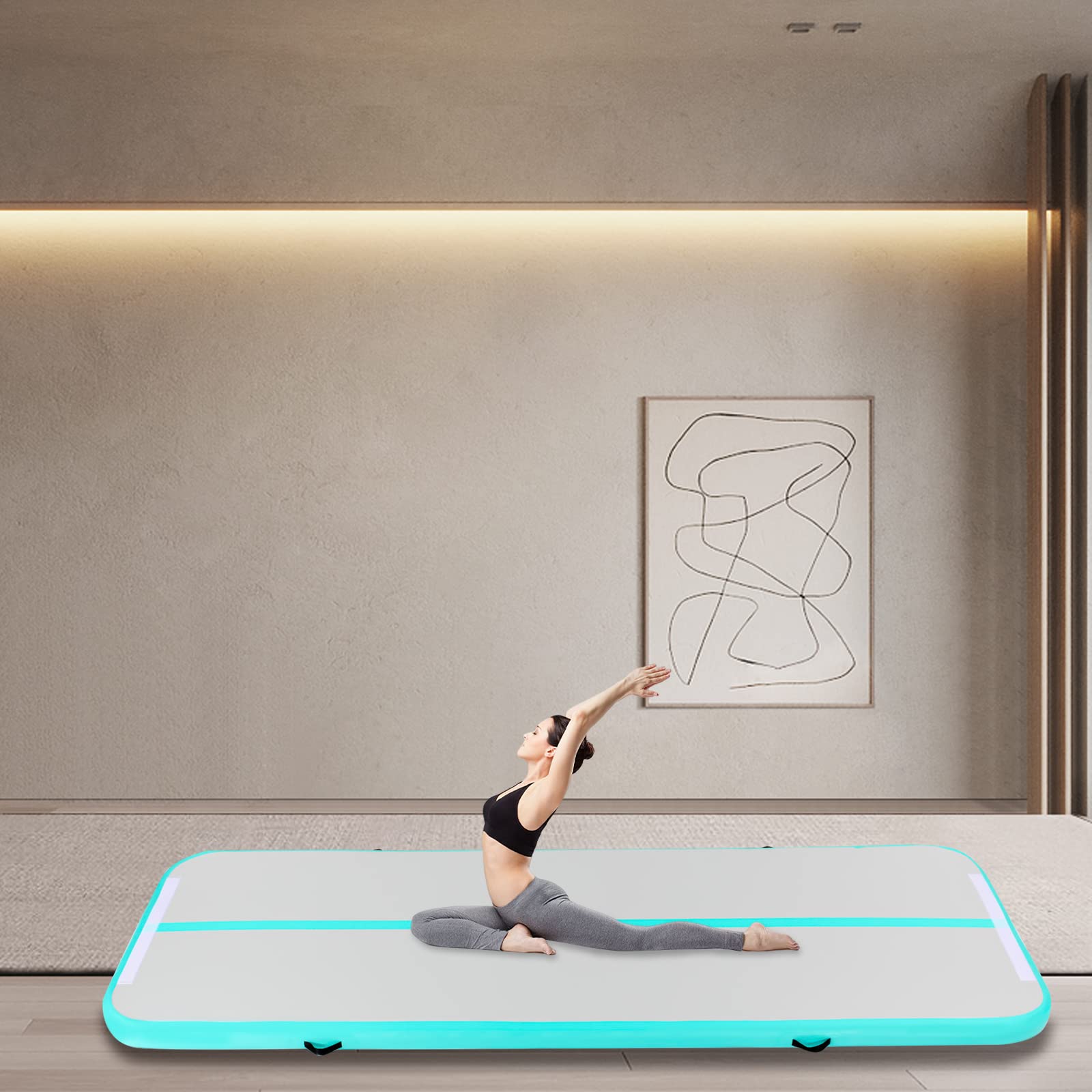 3.2x9.8ft Inflatable Air Gymnastics Mat Training Mats Gymnastics Pad Floor Tumbling Yoga Mat with Pump, Inflatable Mat Home Use, Training, Cheerleading, Yoga