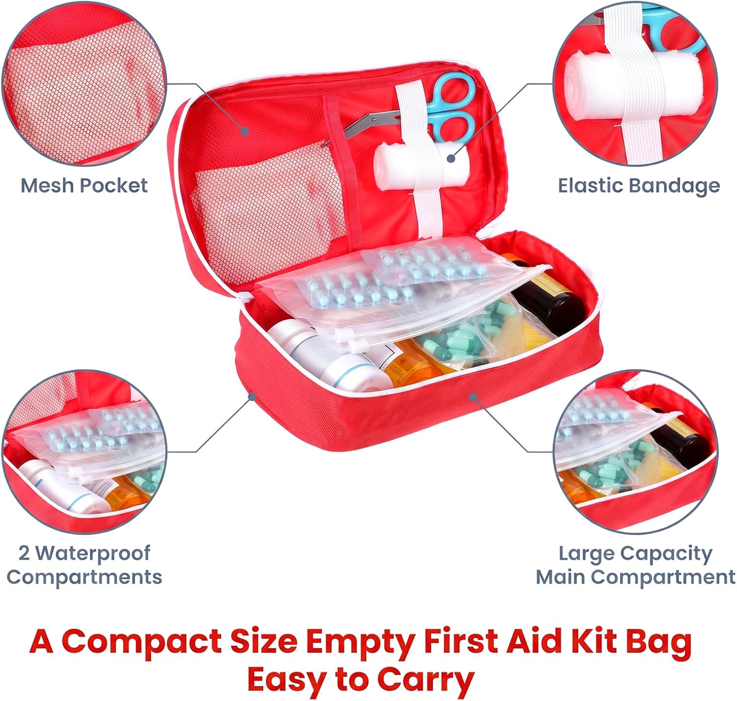 8 Pack First Aid Bag Empty, Portable Empty First Aid Kit Mini Medical Pouch for Home Travel Camping Hiking, Red Oxford Cloth Storage Bag image 3