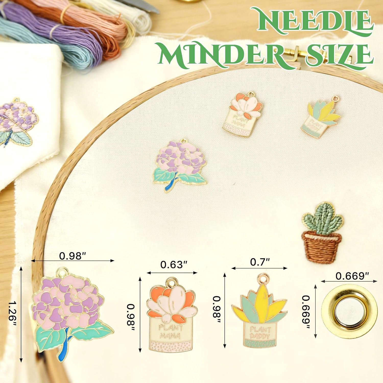 WUSUTE 3 Pack Needle Minder for Cross Stitch, Flower Plants Needle Minder Magnet for Organizing, Embroidery Sewing Needle Holder Needlework Accessories