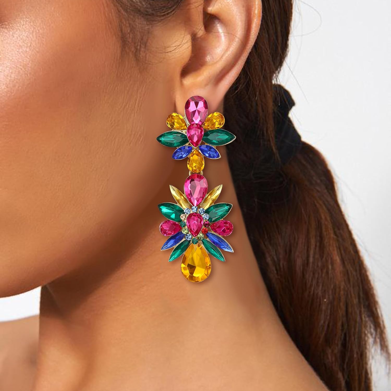 BriLove Gorgeous Shiny Rhinestones Marquise Teardrop Cluster Dangle Earrings for Women Wedding Party Prom Jewelry Accessory - Image 2